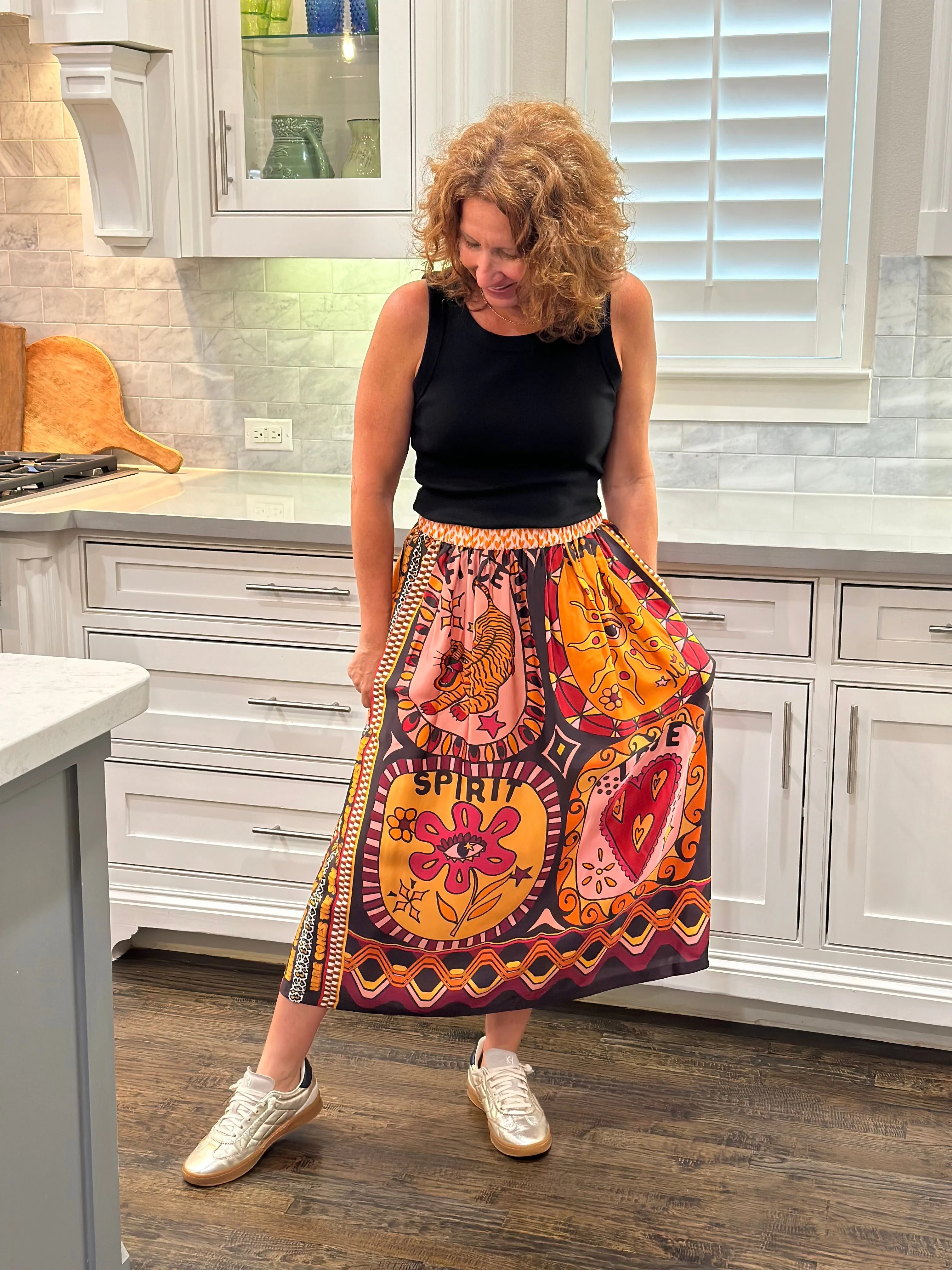 Me369 Sunset Printed Midi Skirt