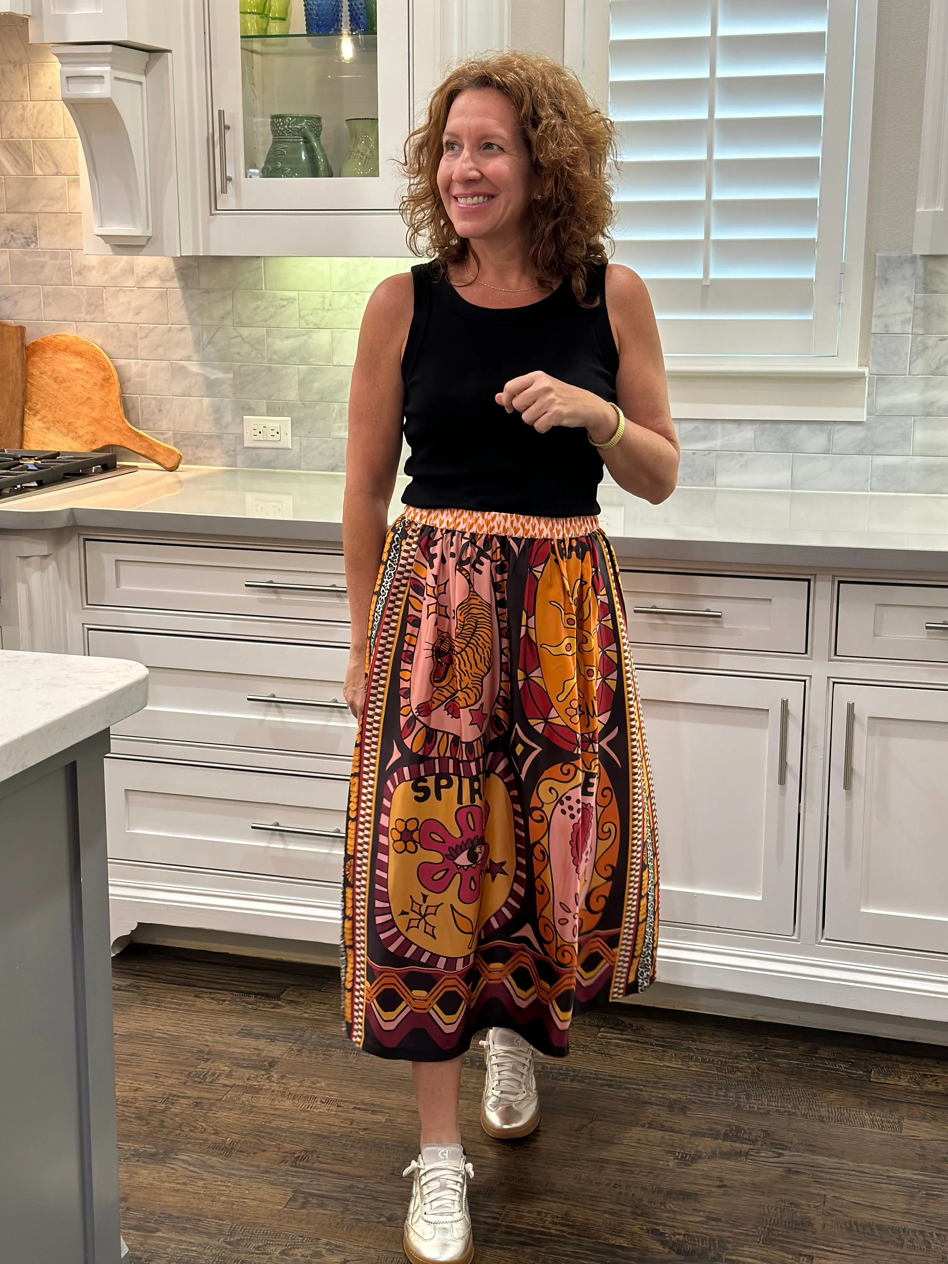 Me369 Sunset Printed Midi Skirt