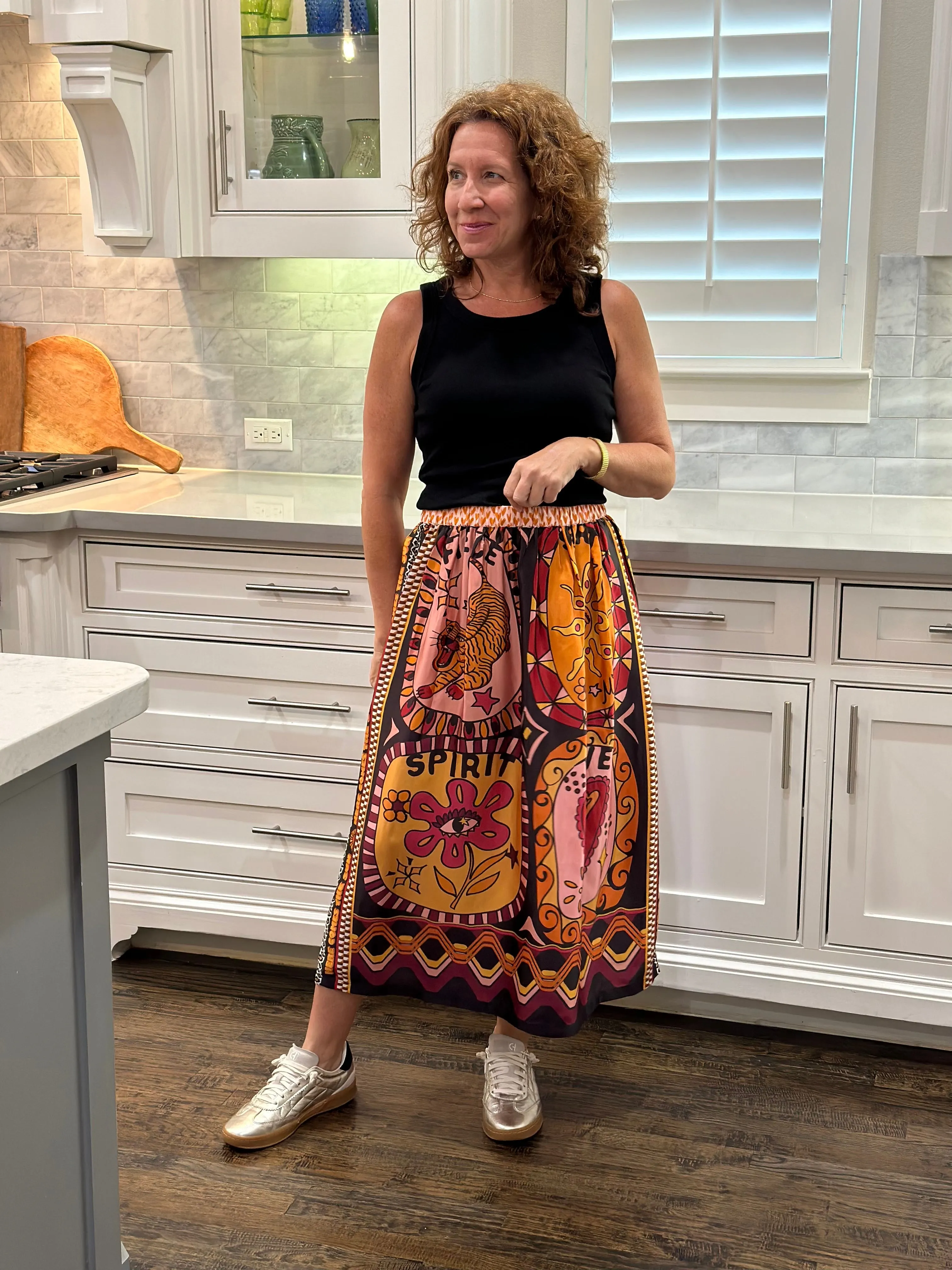 Me369 Sunset Printed Midi Skirt