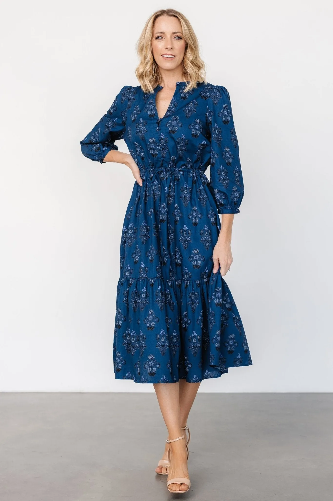 Mira Midi Dress | Deep Blue Print