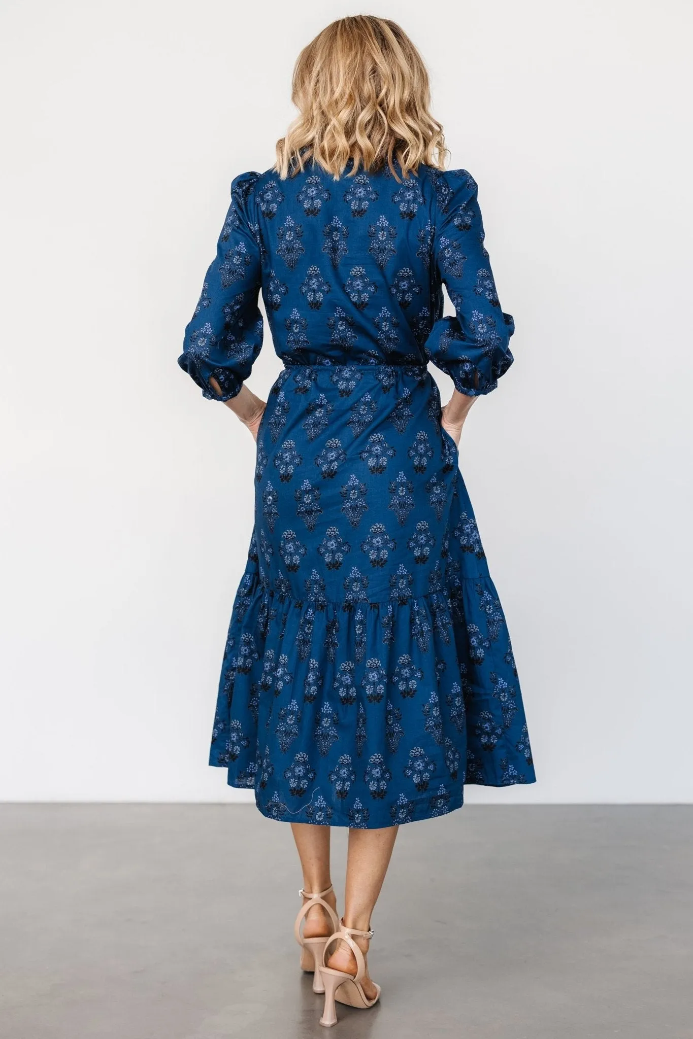 Mira Midi Dress | Deep Blue Print