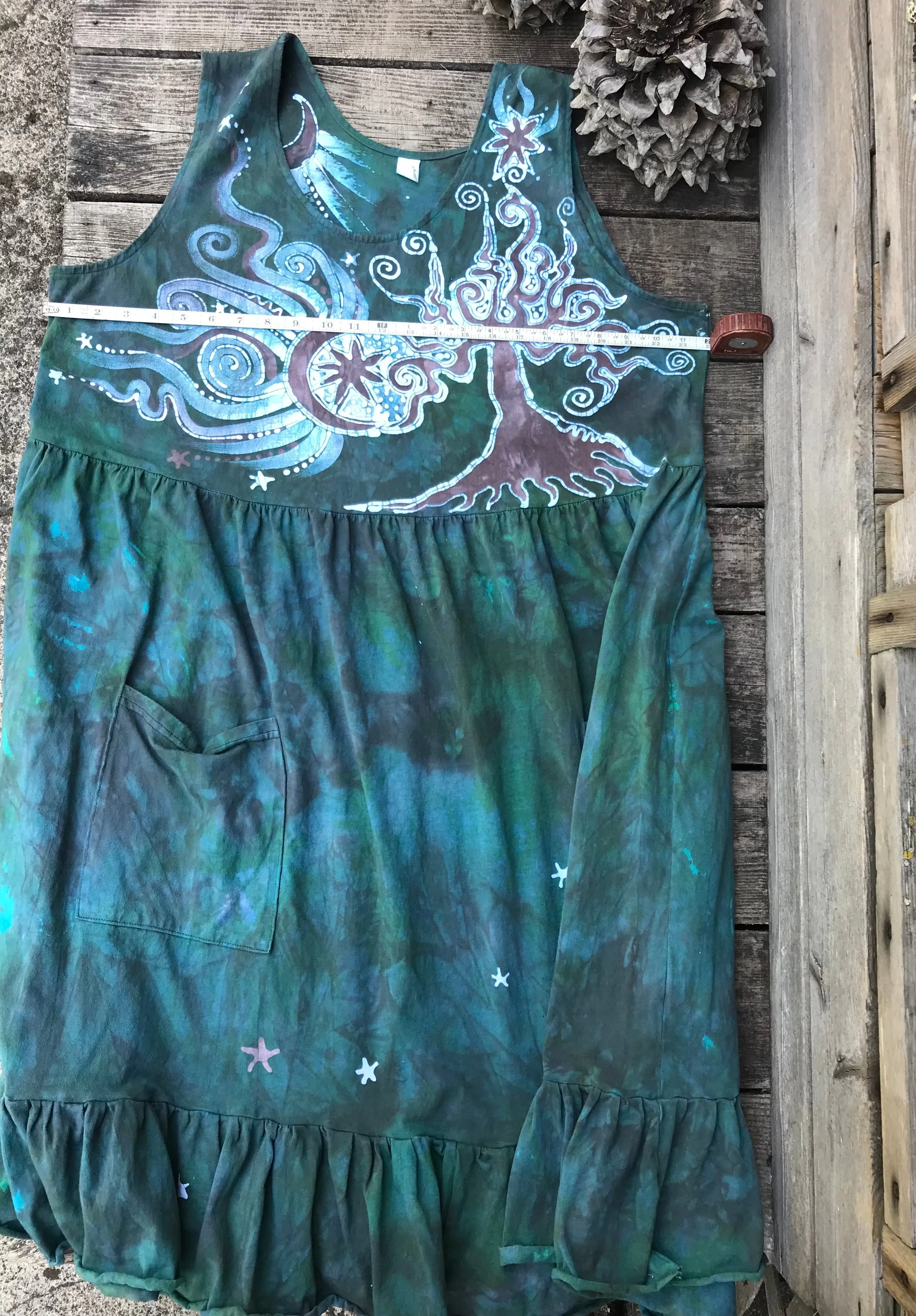 Mist in the Moss Green Forest - Farmer's Market Pocket Dress - Size 3X