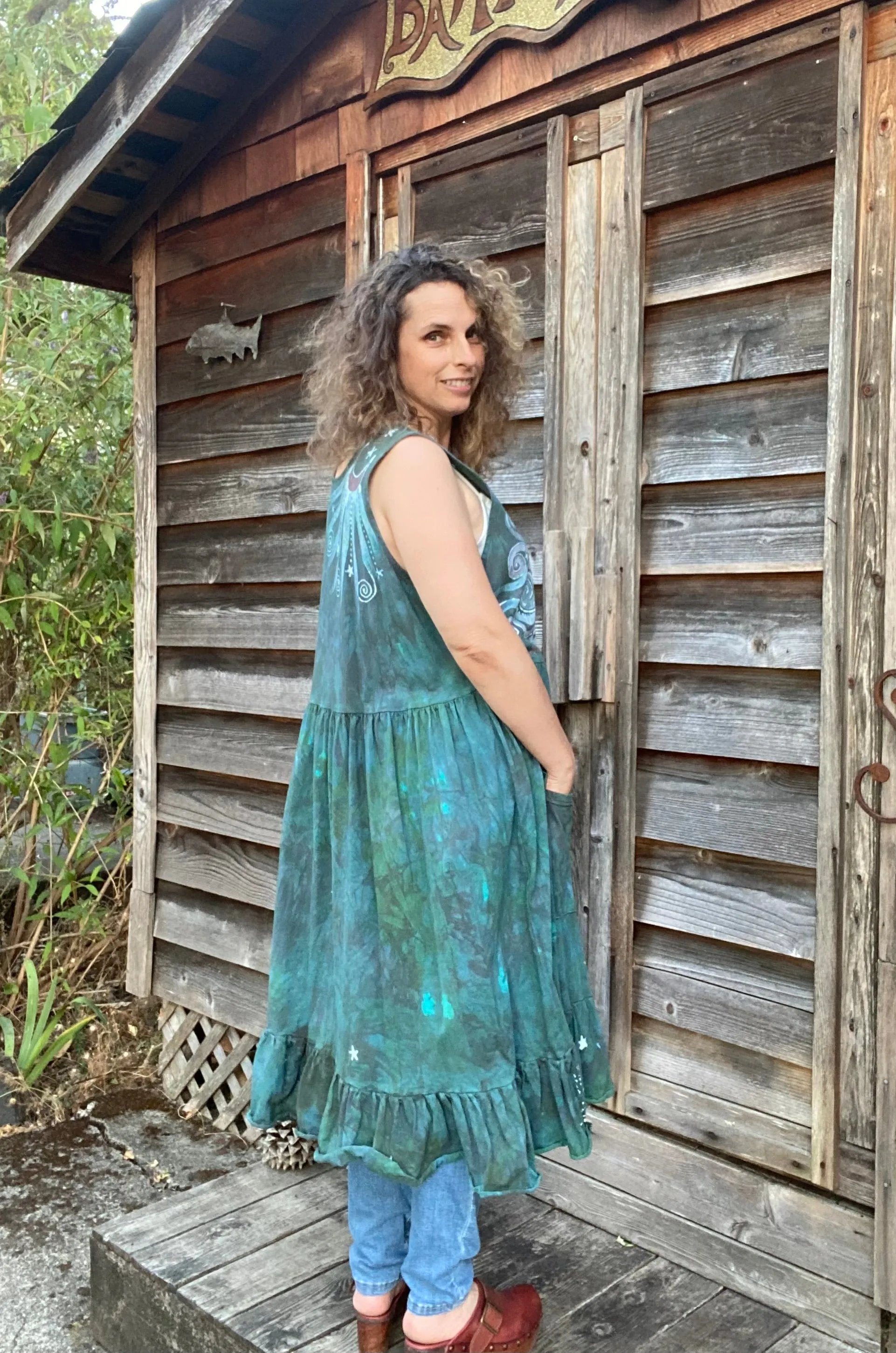 Mist in the Moss Green Forest - Farmer's Market Pocket Dress - Size 3X