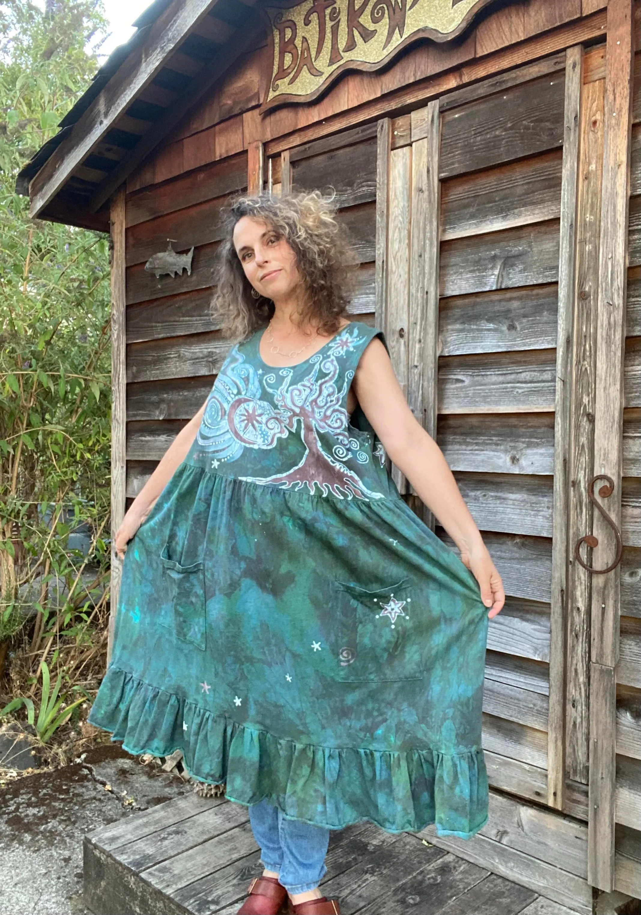 Mist in the Moss Green Forest - Farmer's Market Pocket Dress - Size 3X
