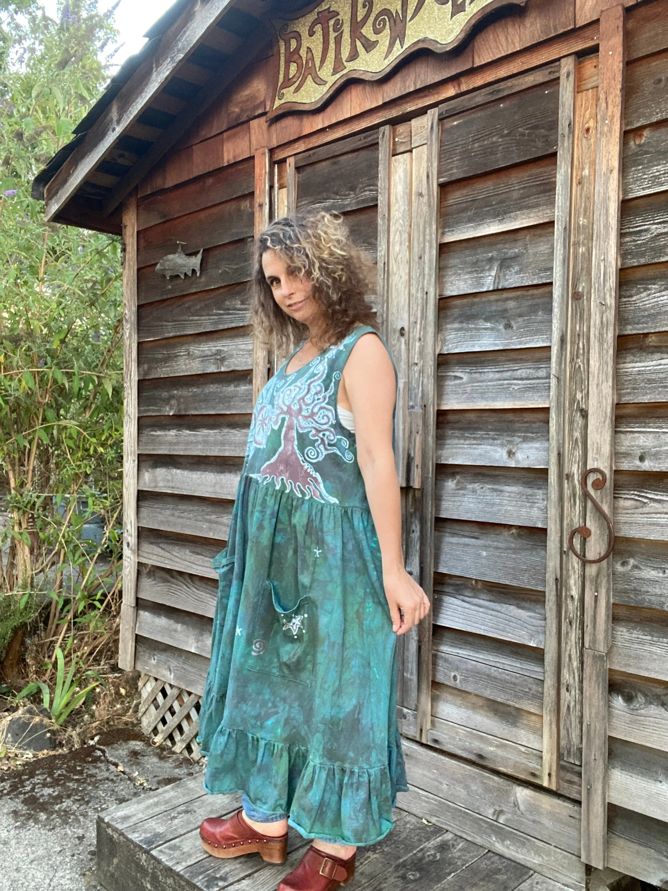 Mist in the Moss Green Forest - Farmer's Market Pocket Dress - Size 3X