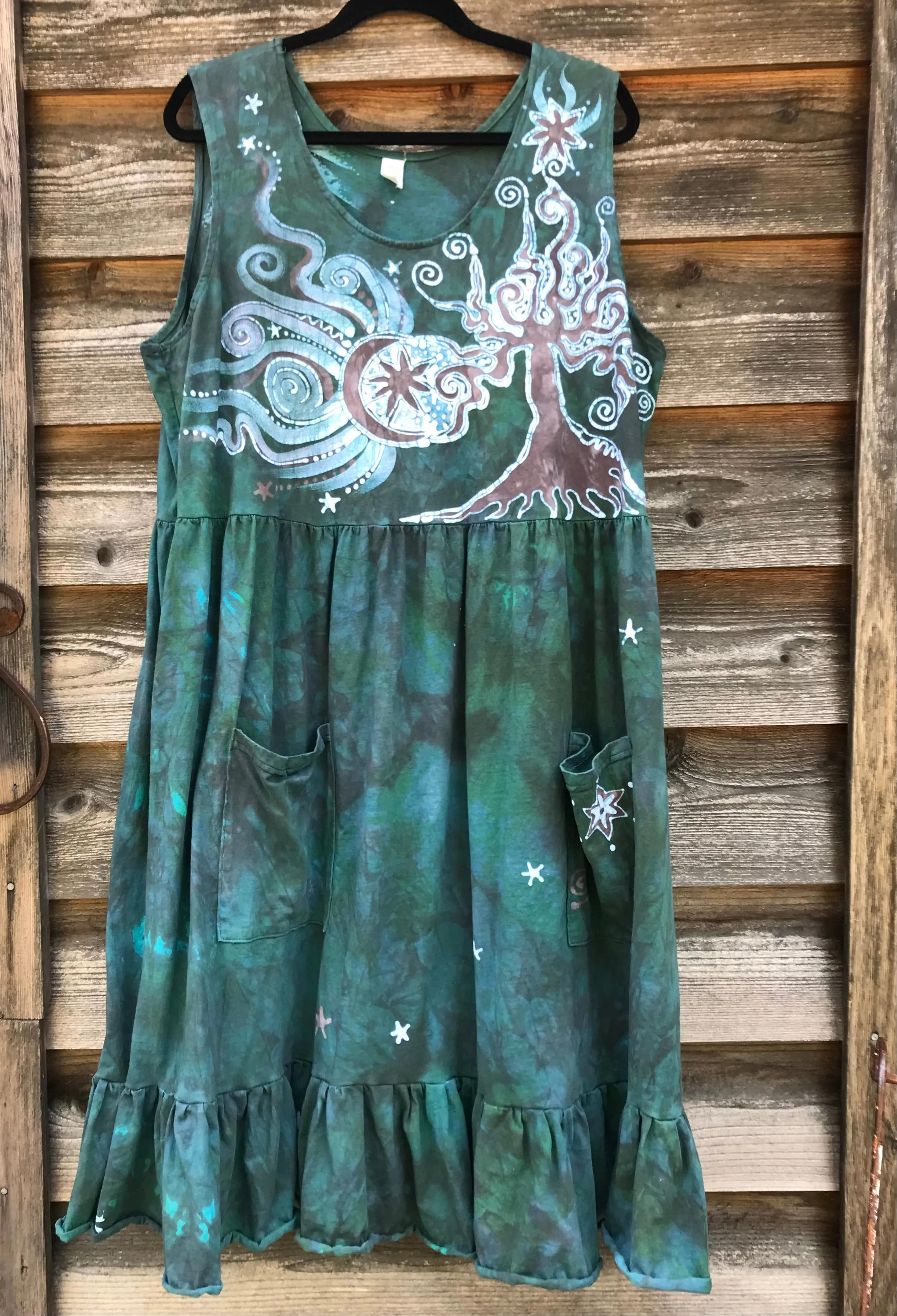 Mist in the Moss Green Forest - Farmer's Market Pocket Dress - Size 3X