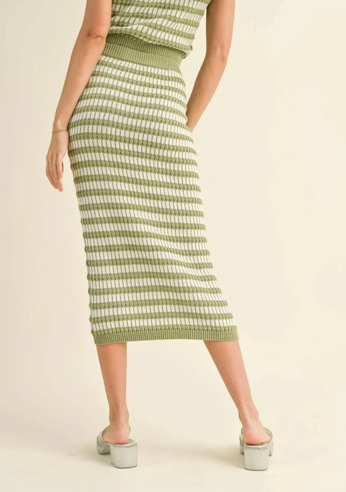 Mixed Color Knitted Long Skirt
