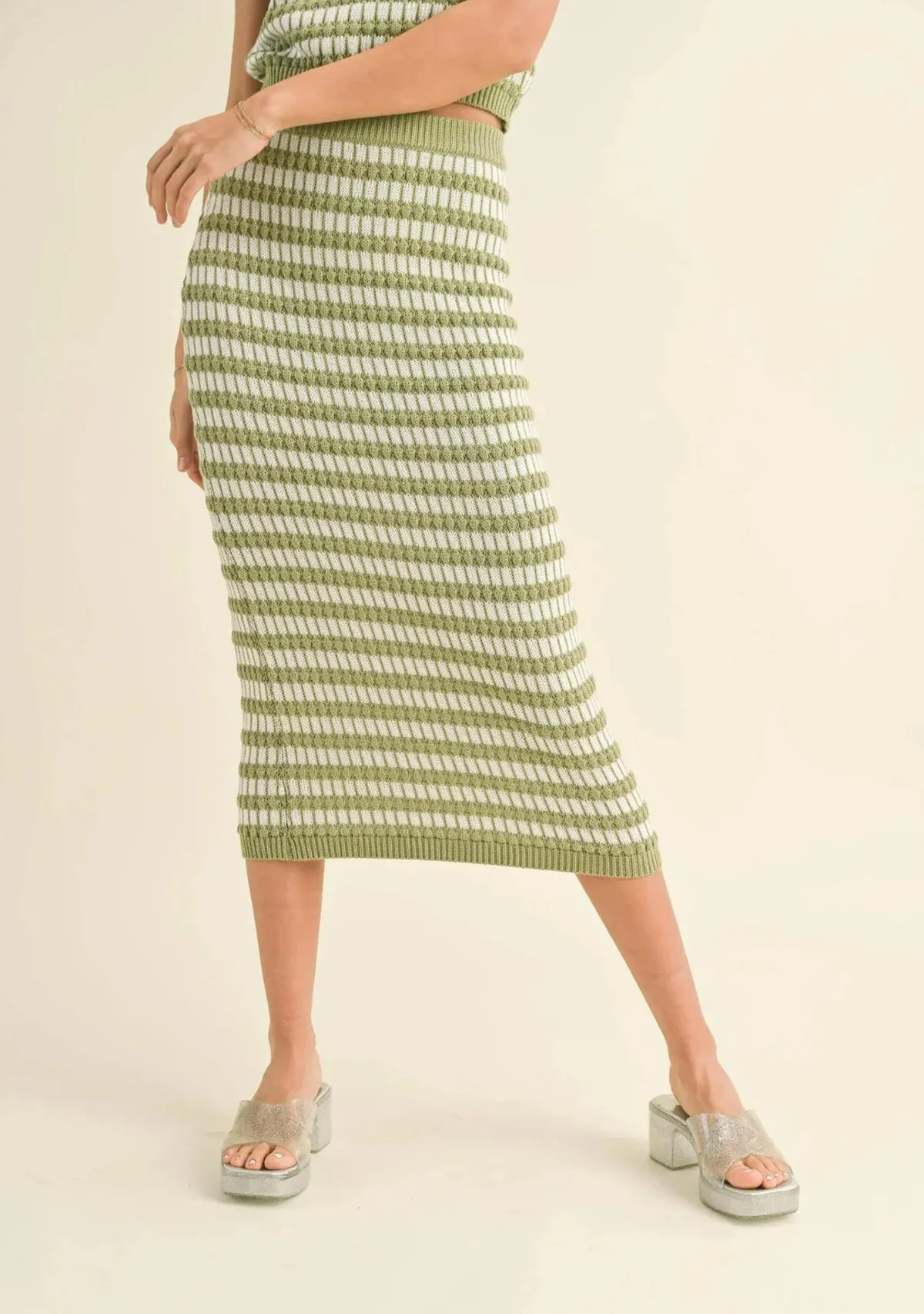 Mixed Color Knitted Long Skirt
