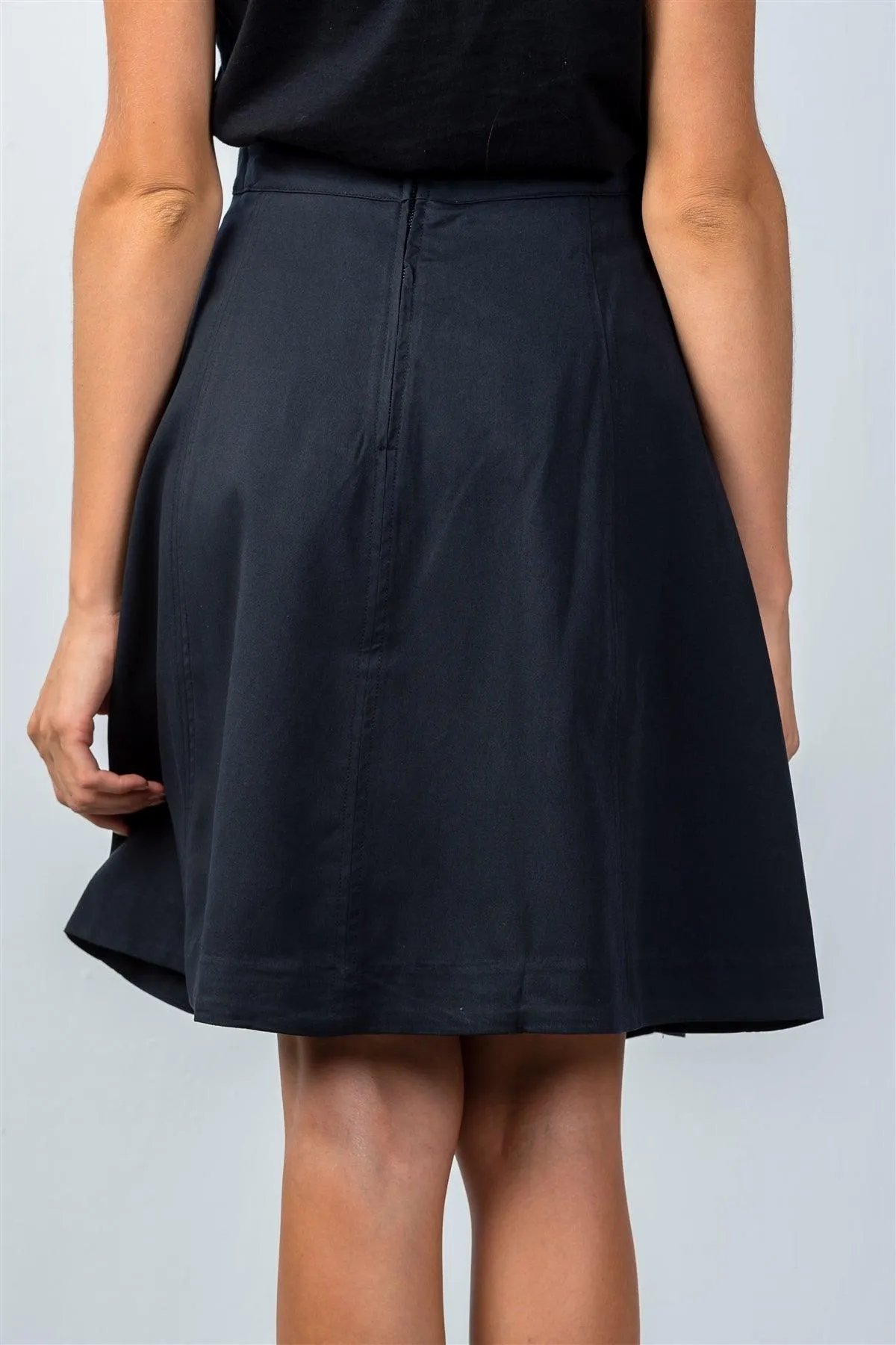 Navy Knee-Length Midi Skirt With Side Pockets / 4-4