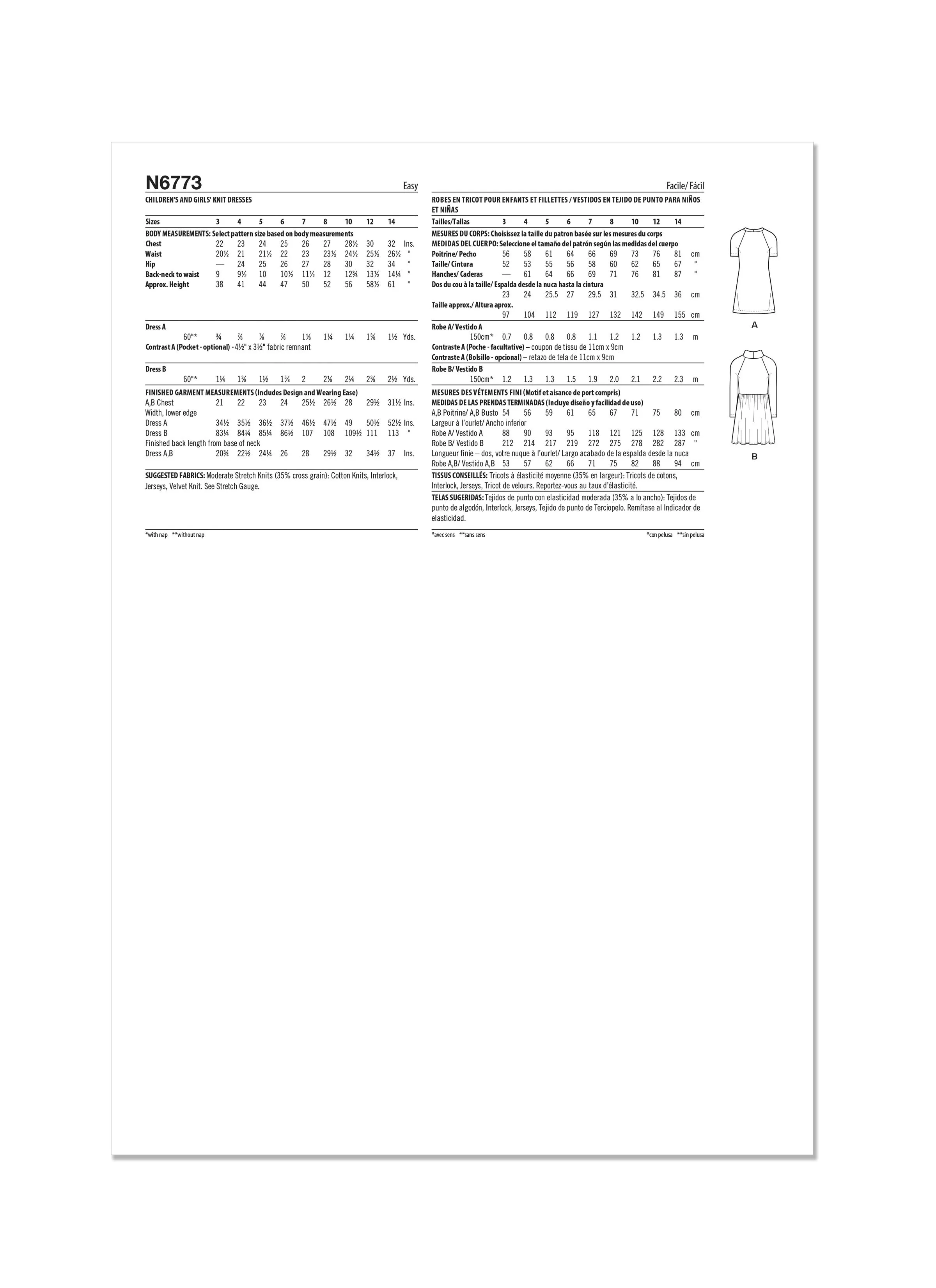 New Look Sewing Pattern 6773 Girls' Knit Dresses