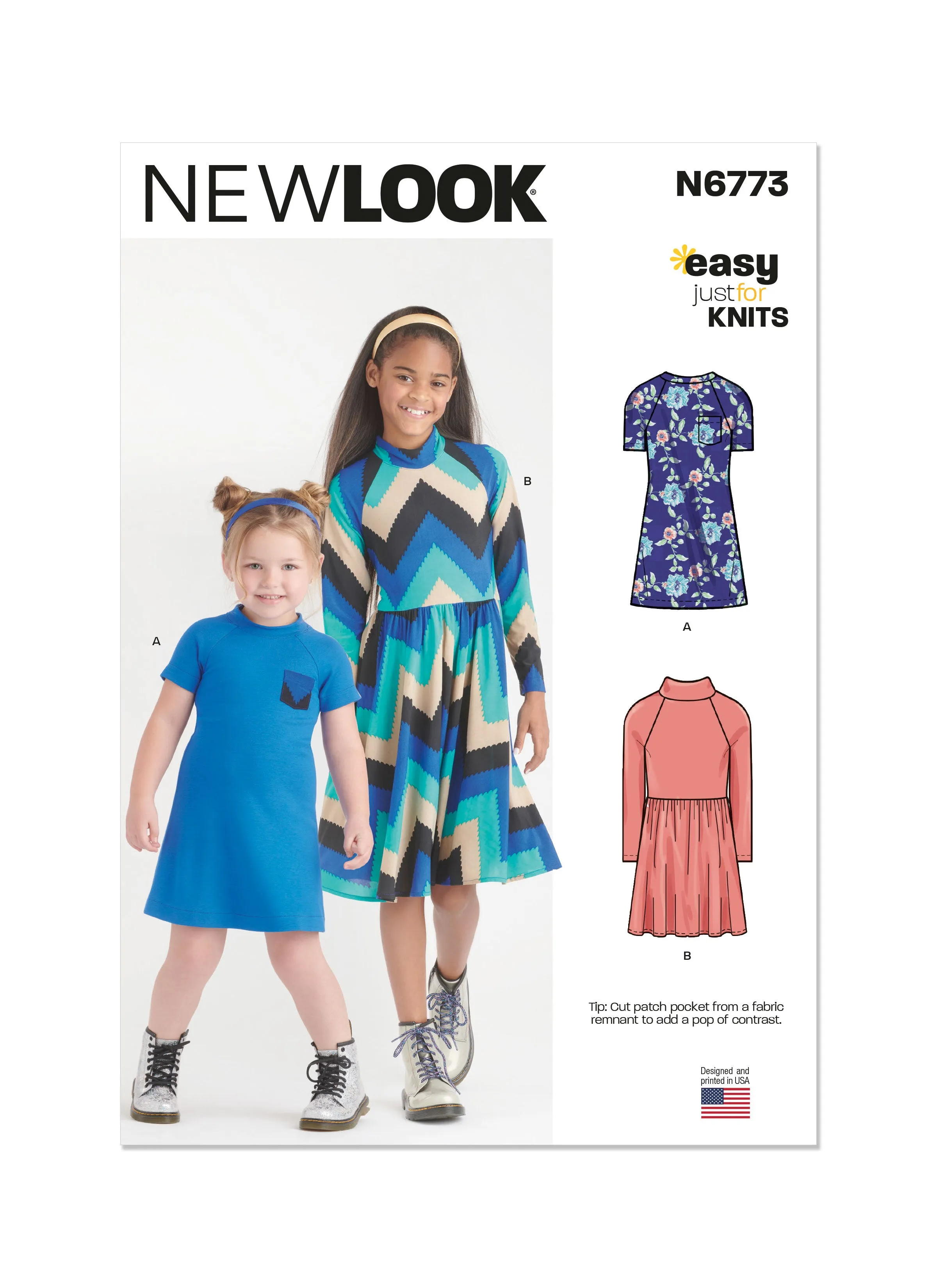 New Look Sewing Pattern 6773 Girls' Knit Dresses