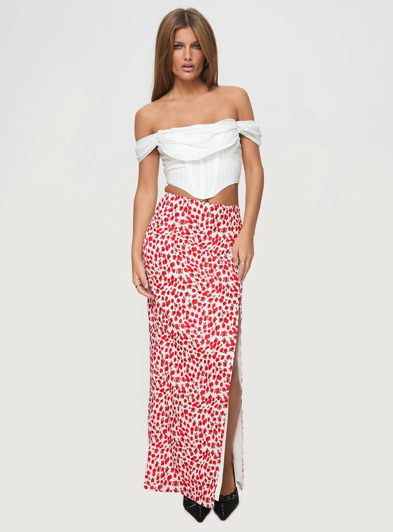 Octalie Maxi Skirt Red Floral