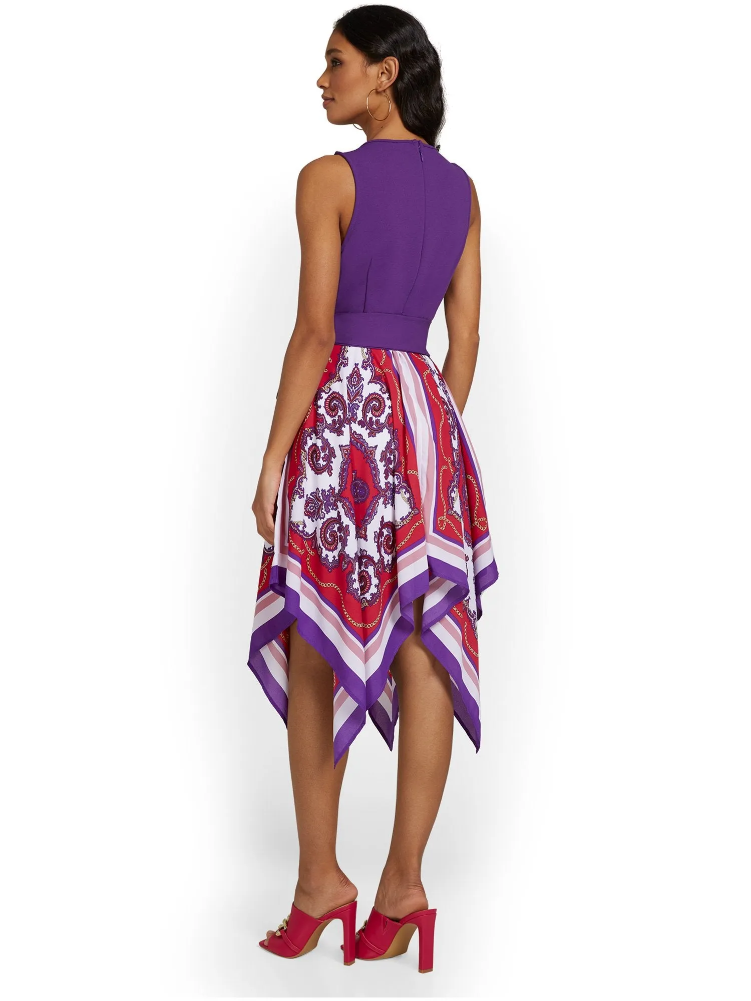 Paisley Handkerchief-Hem Midi Dress