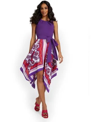 Paisley Handkerchief-Hem Midi Dress