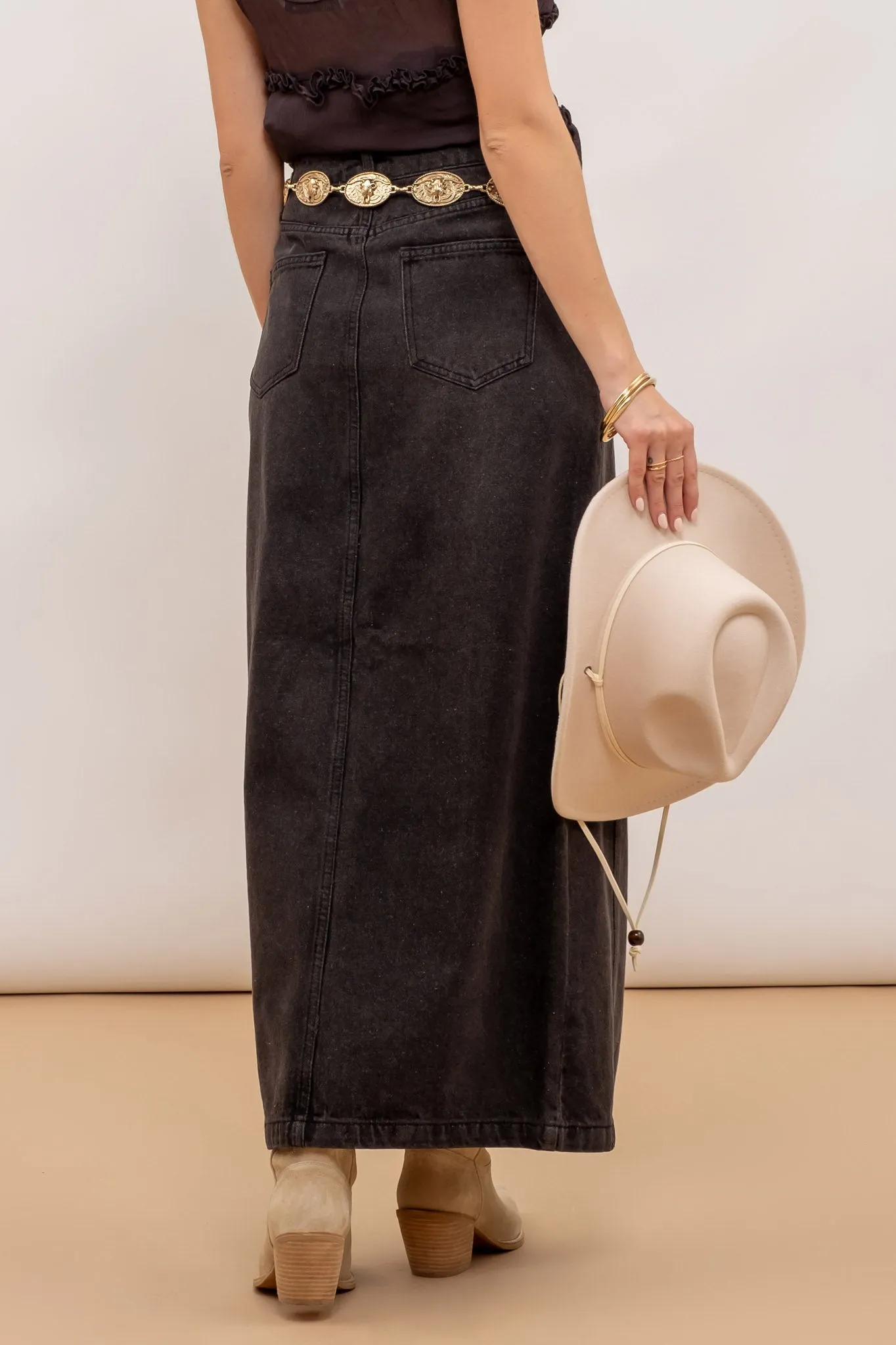 PANELED SPLIT HEM MIDI SKIRT