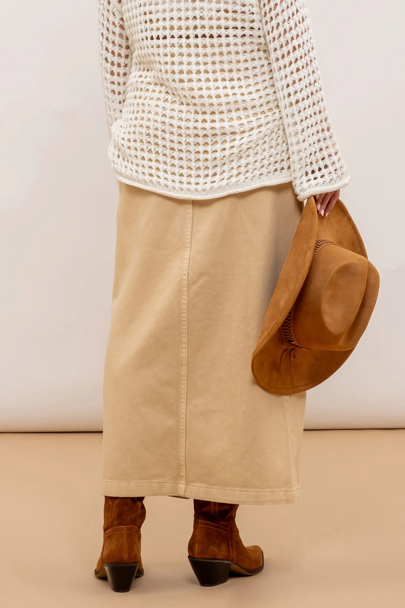 PANELED SPLIT HEM MIDI SKIRT