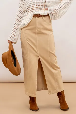 PANELED SPLIT HEM MIDI SKIRT