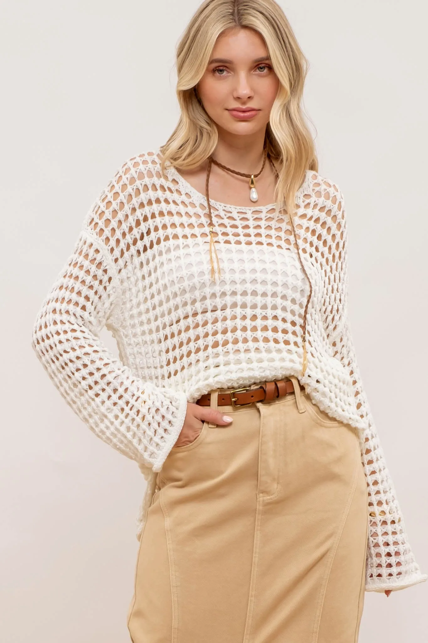 PANELED SPLIT HEM MIDI SKIRT