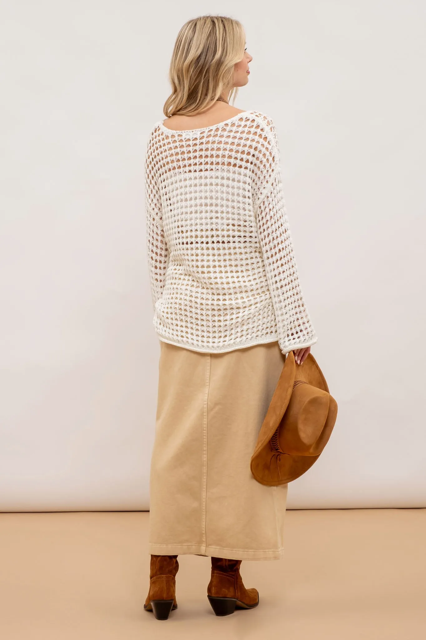 PANELED SPLIT HEM MIDI SKIRT