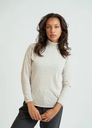 Pas de Calais Beige Cotton Wool Rib Turtleneck
