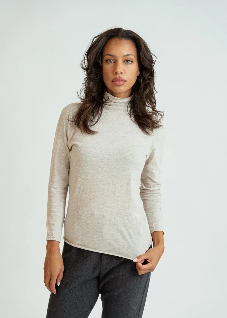 Pas de Calais Beige Cotton Wool Rib Turtleneck
