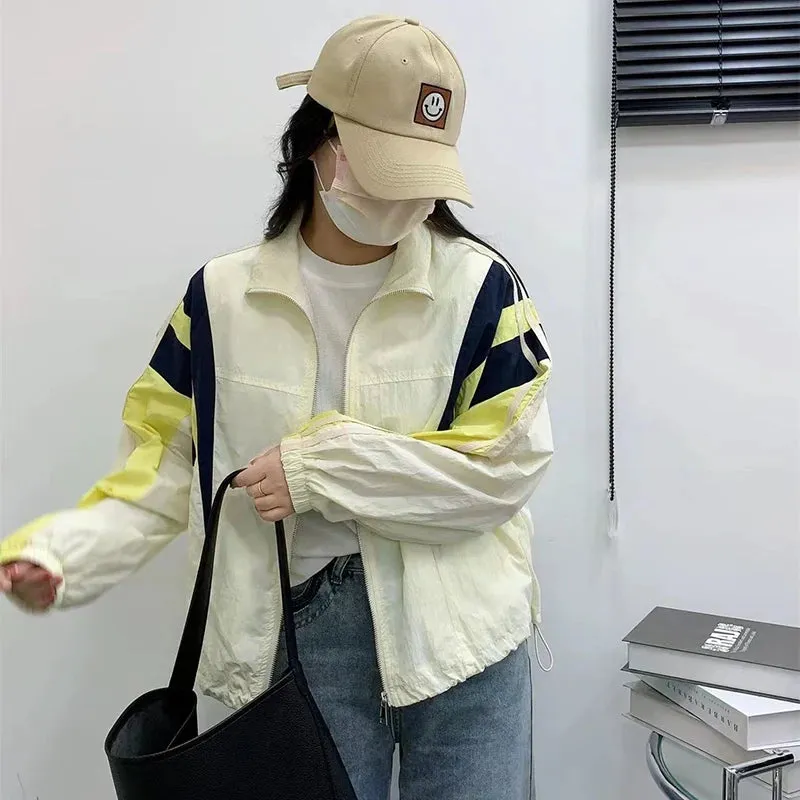 Patchwork Strickjacke mit Oversize-Cu Windbreaker im Sporty-Chic für Dein Outfit