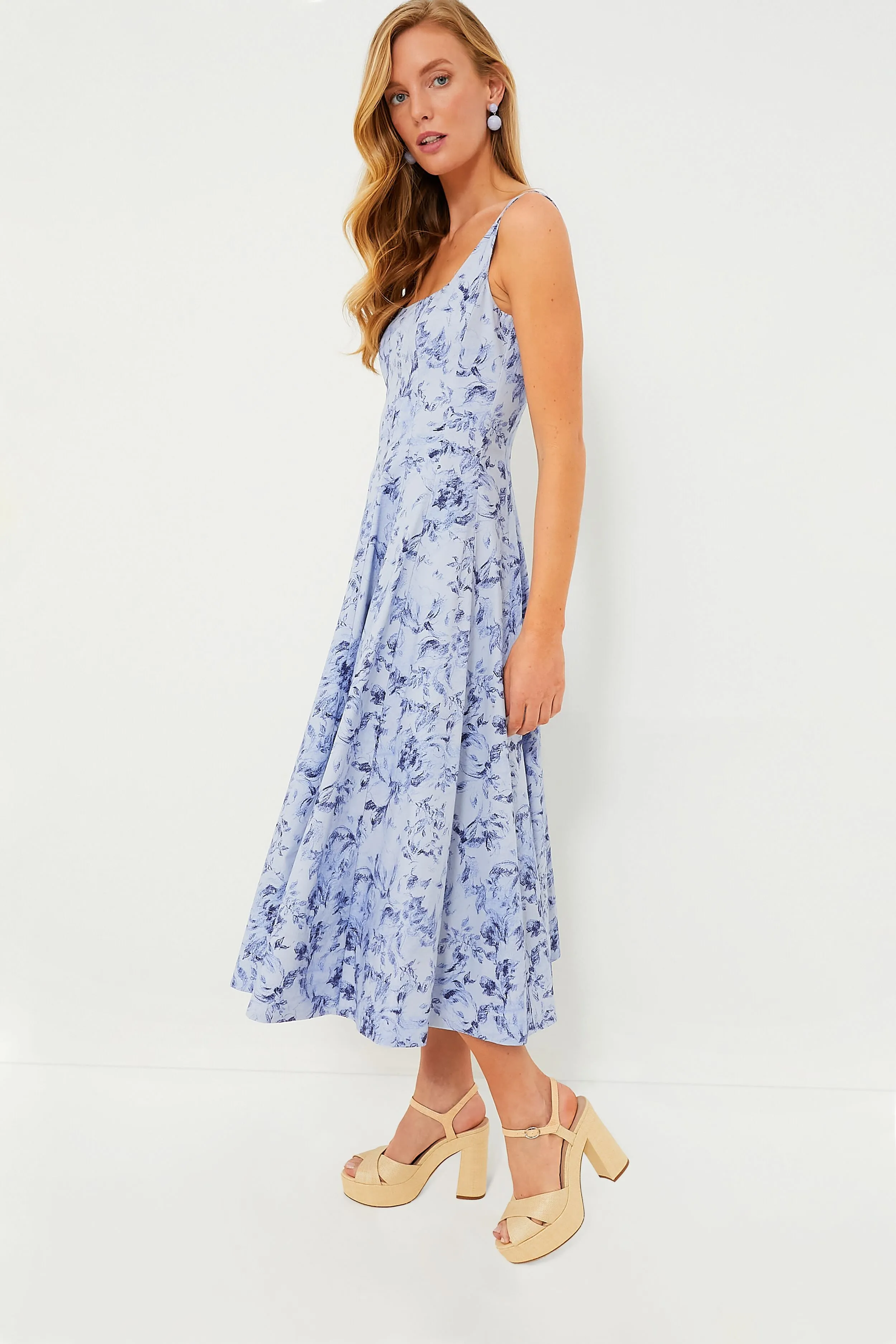 Periwinkle Sketchbook Floral Midi Wells Dress