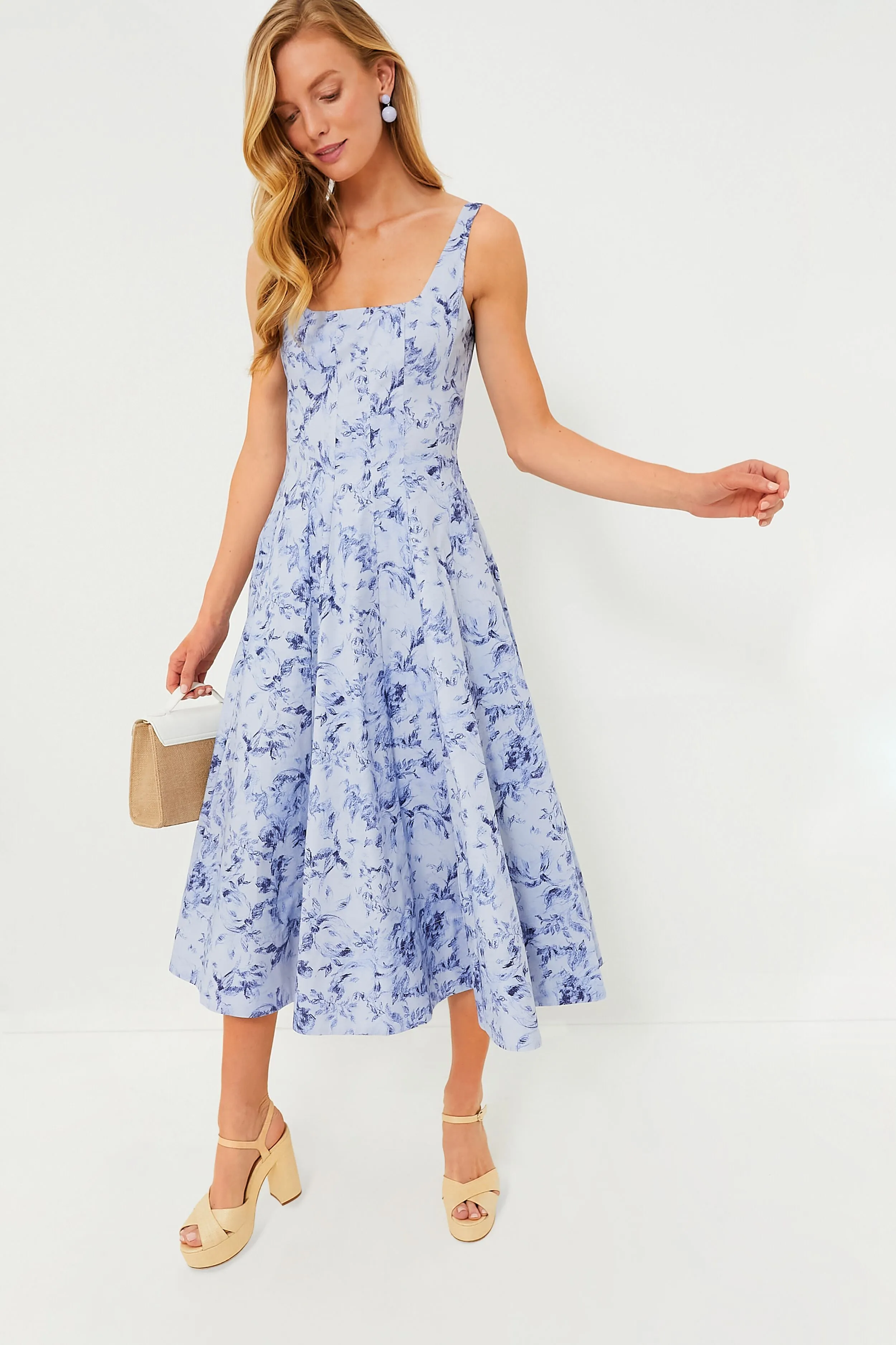 Periwinkle Sketchbook Floral Midi Wells Dress
