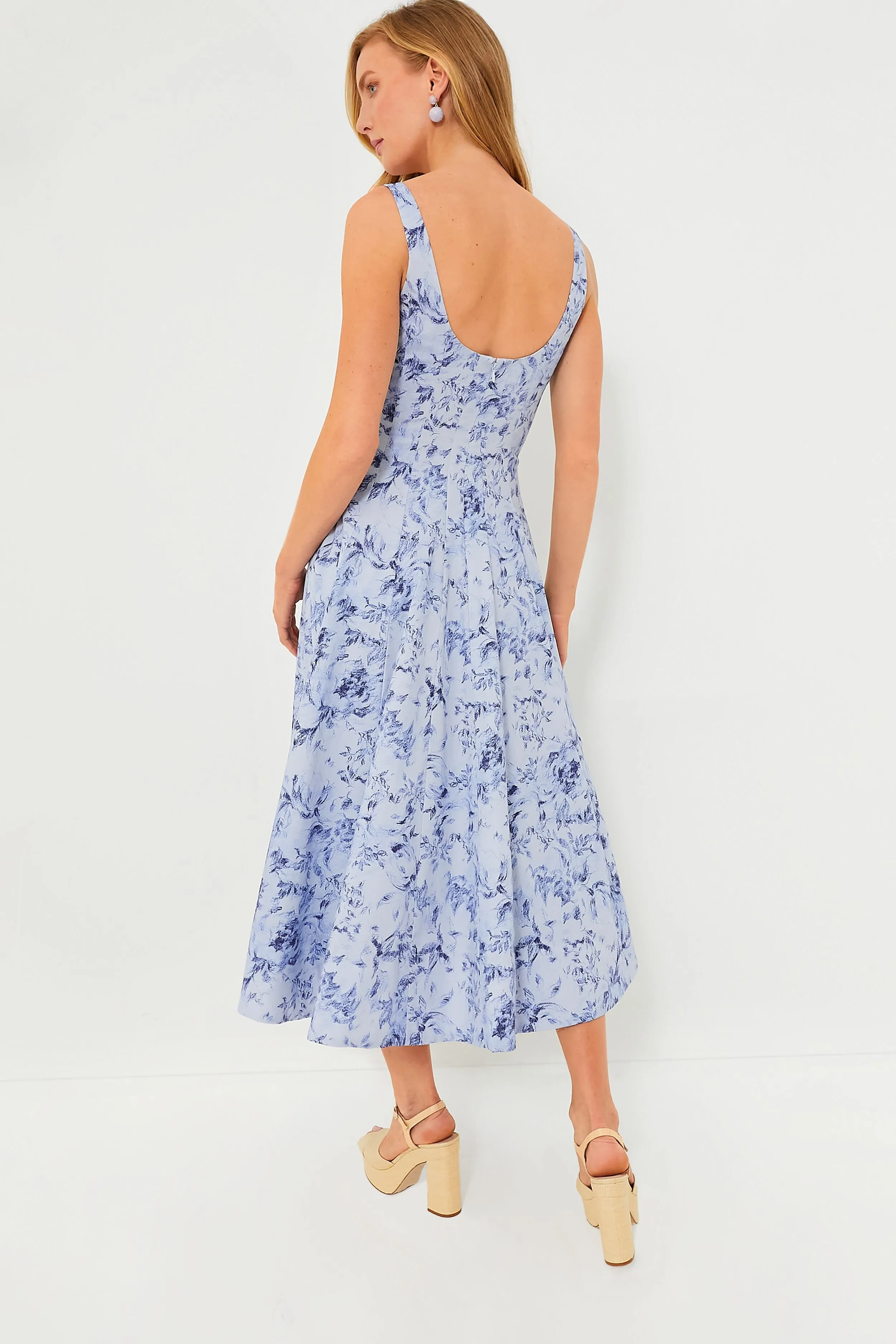 Periwinkle Sketchbook Floral Midi Wells Dress