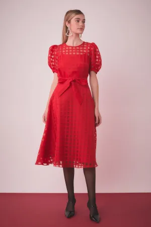 Plaid Organza Fit & Flare Midi Skirt