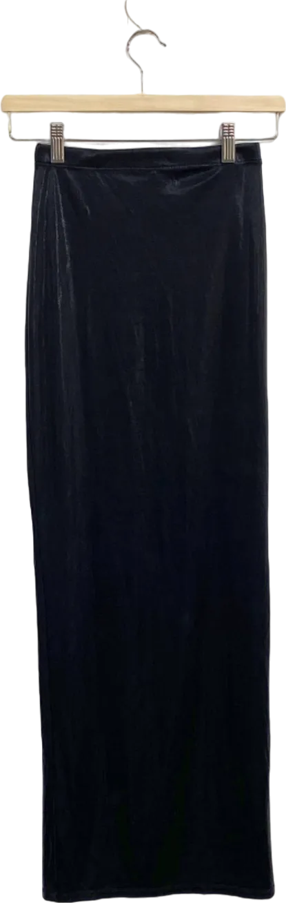 PrettyLittleThing Black Velvet Midi Skirt UK 4