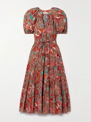 Printed puffed sleeves midi dress