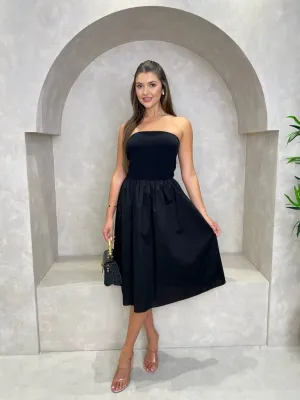 Puff Strapless Midi Dress