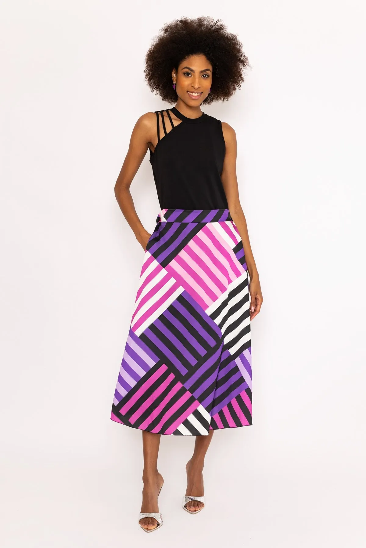 Purple Sateen Midi Skirt