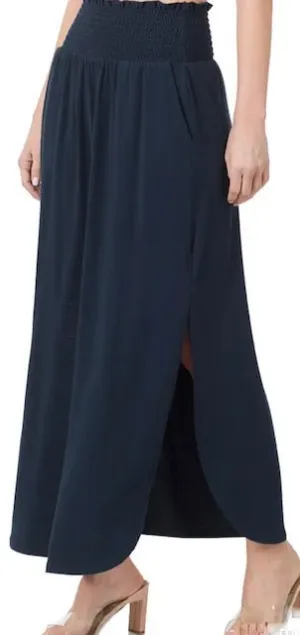 "Imagine That" Smocked Waist Skirt-Midnight Navy