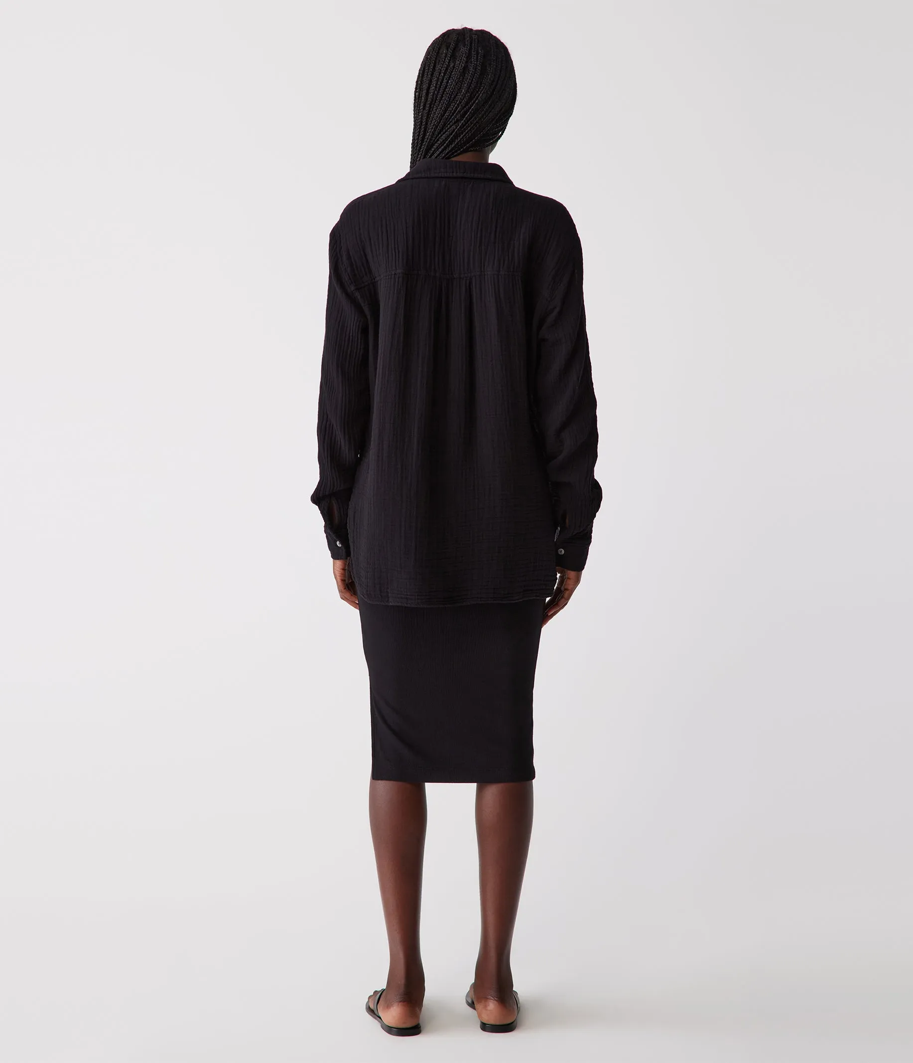 Rae Ribbed Skirt with Slit - Black