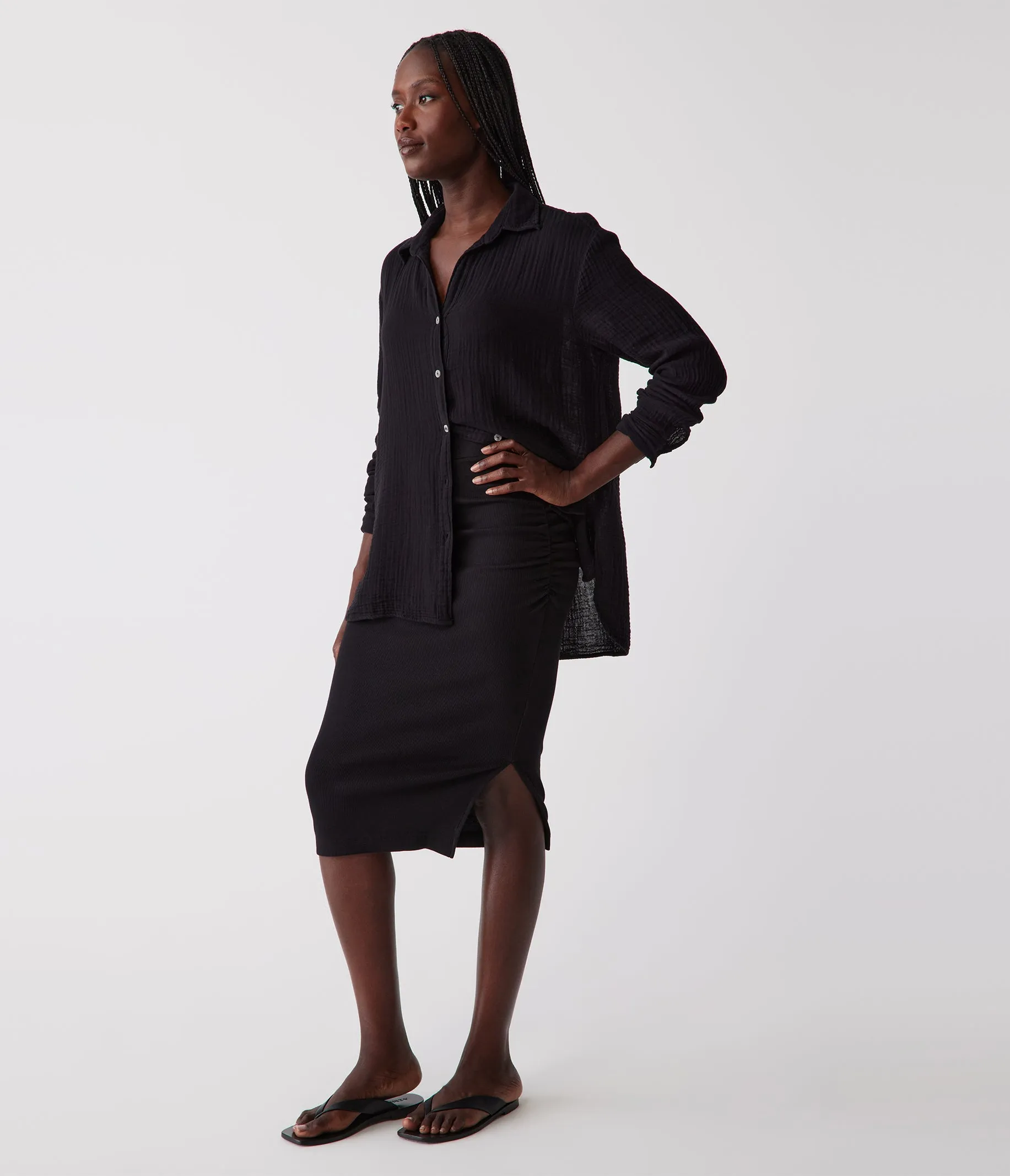 Rae Ribbed Skirt with Slit - Black