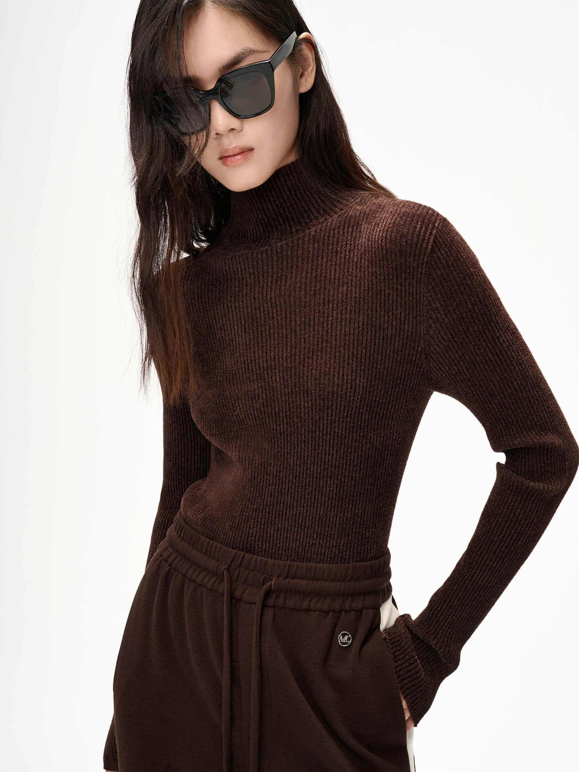 Ribbed Texture Turtleneck Top