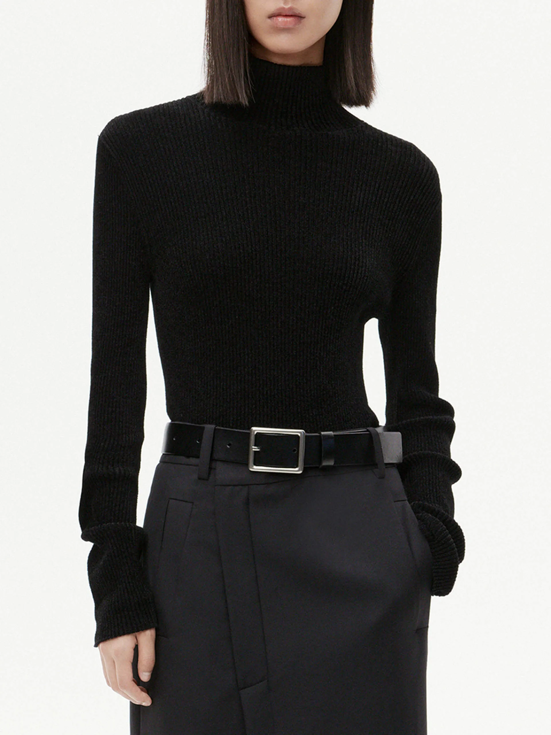 Ribbed Texture Turtleneck Top