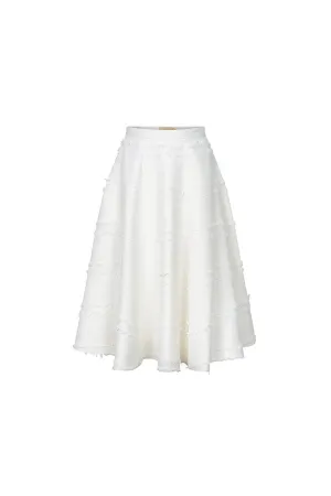 Sandra A-line Fringed Tweed Midi Skirt