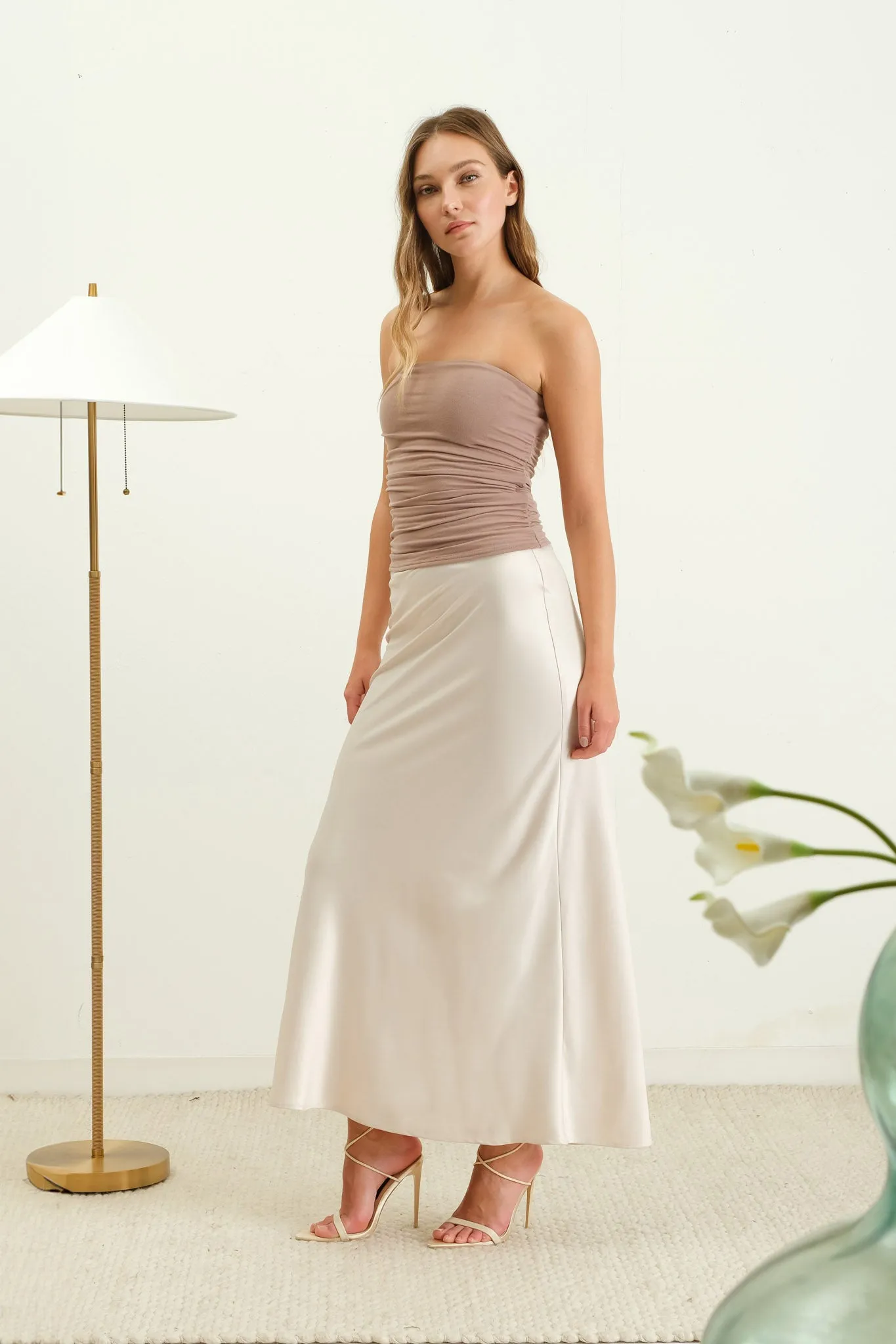 SATIN SLIP MIDI SKIRT