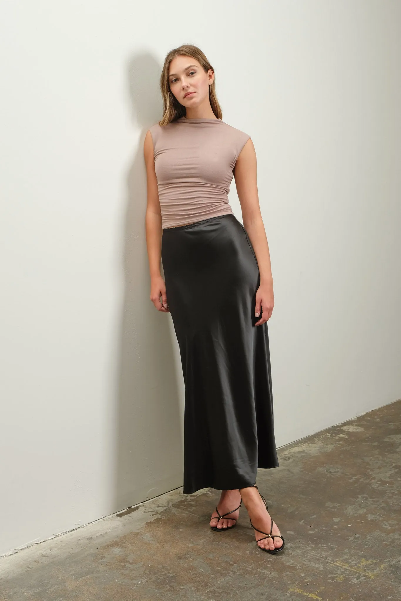 SATIN SLIP MIDI SKIRT