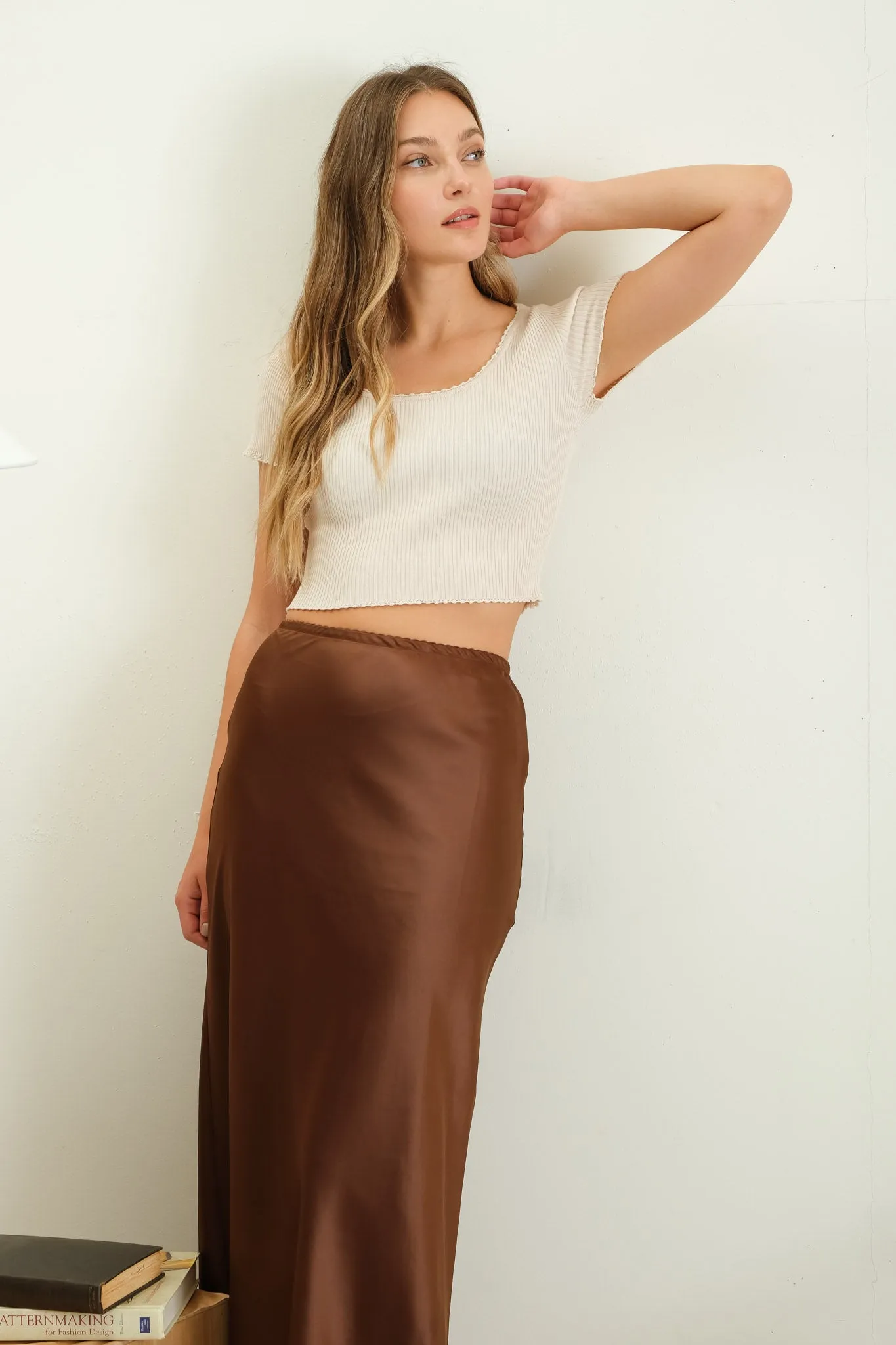 SATIN SLIP MIDI SKIRT