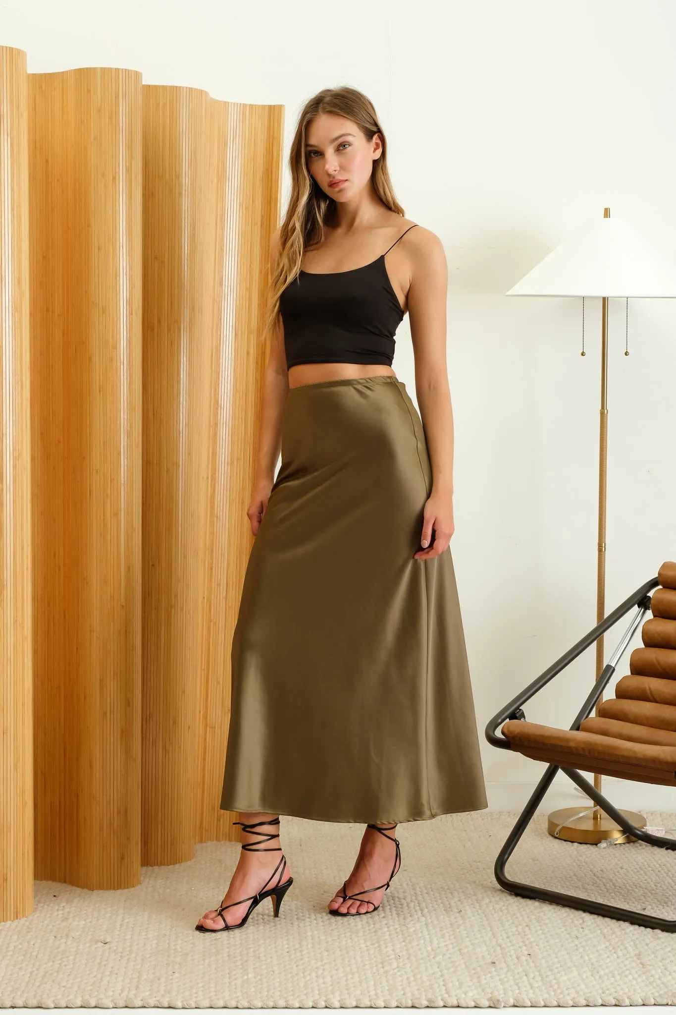 SATIN SLIP MIDI SKIRT