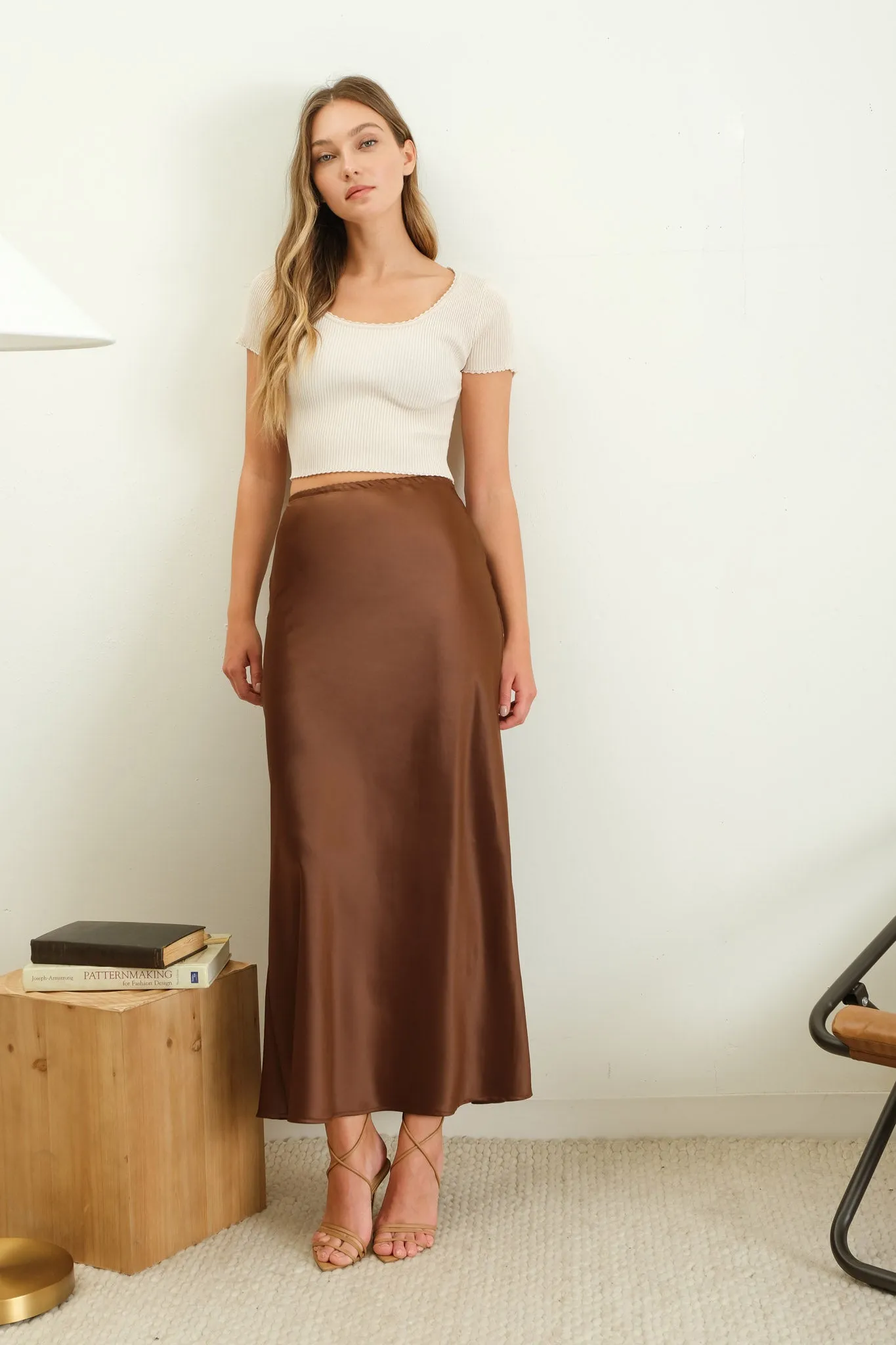 SATIN SLIP MIDI SKIRT