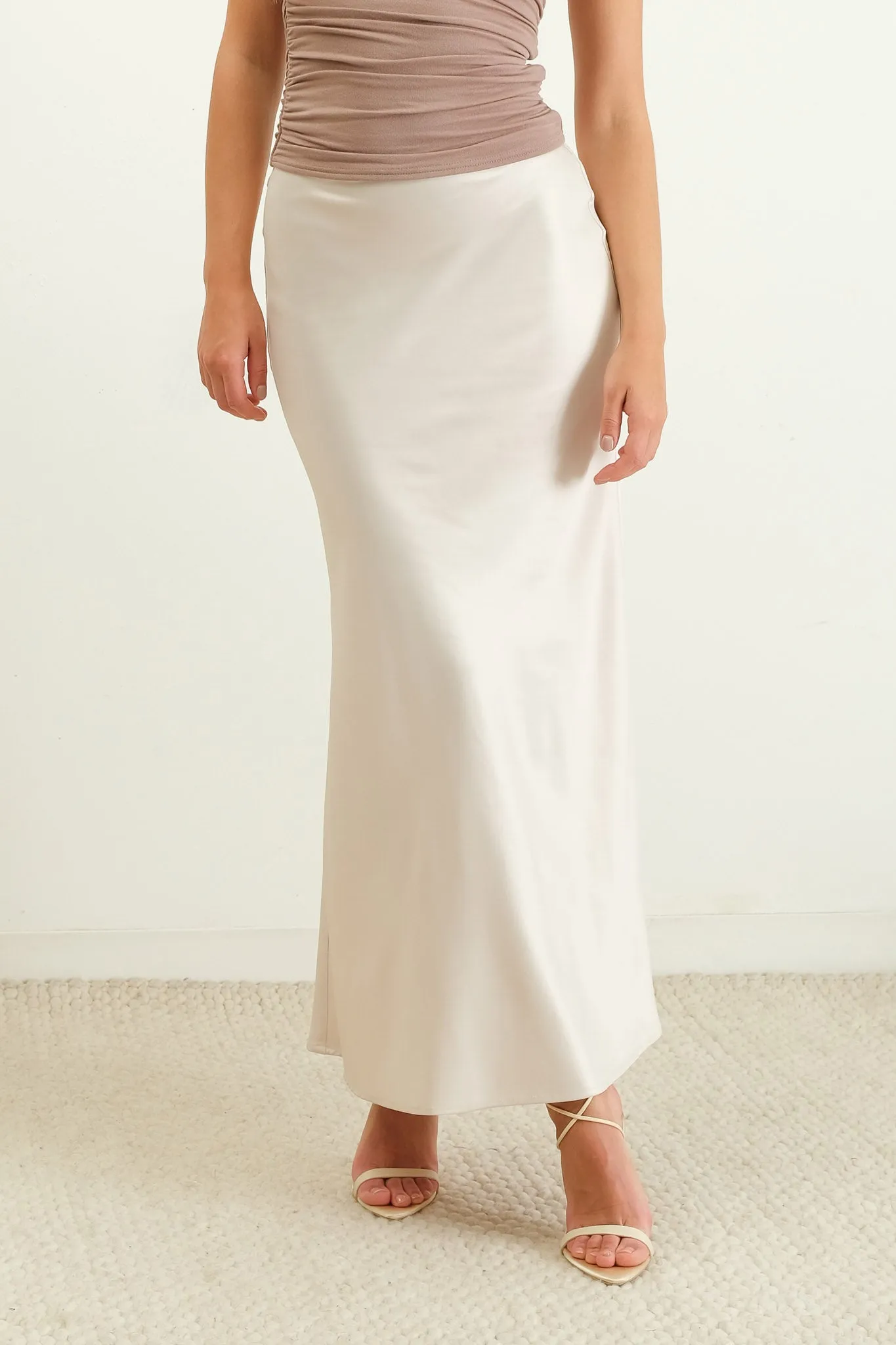 SATIN SLIP MIDI SKIRT