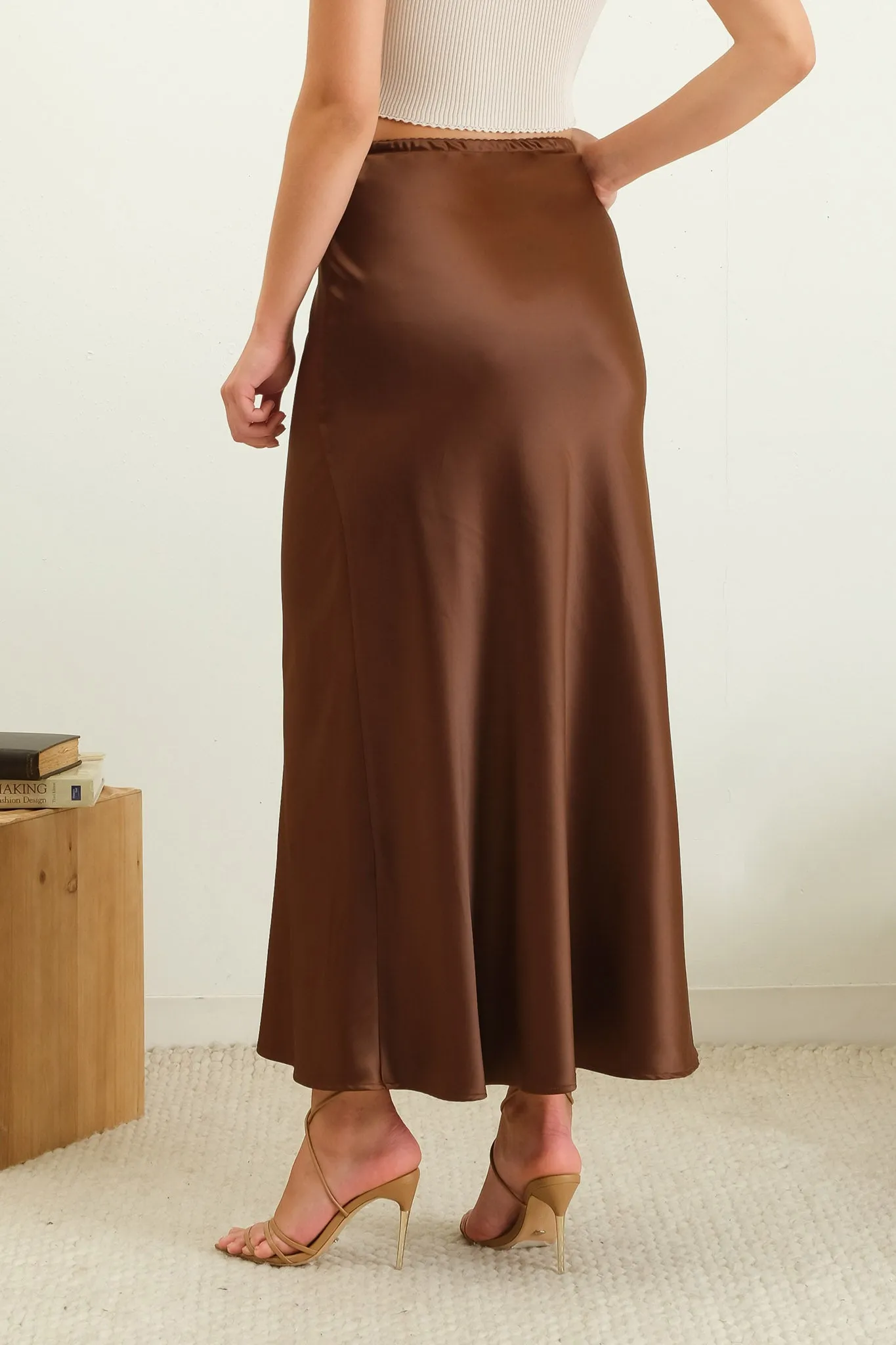SATIN SLIP MIDI SKIRT