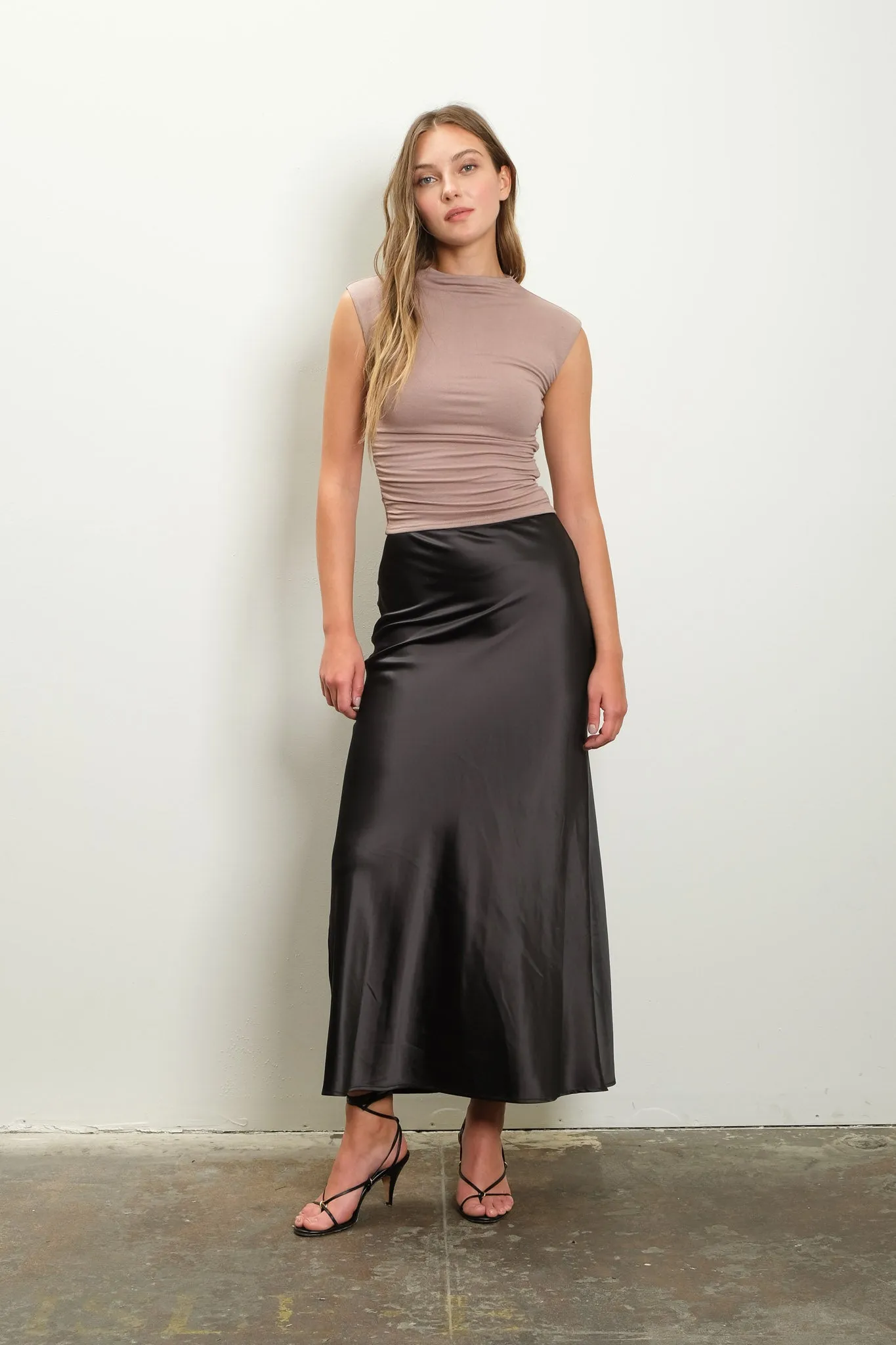 SATIN SLIP MIDI SKIRT