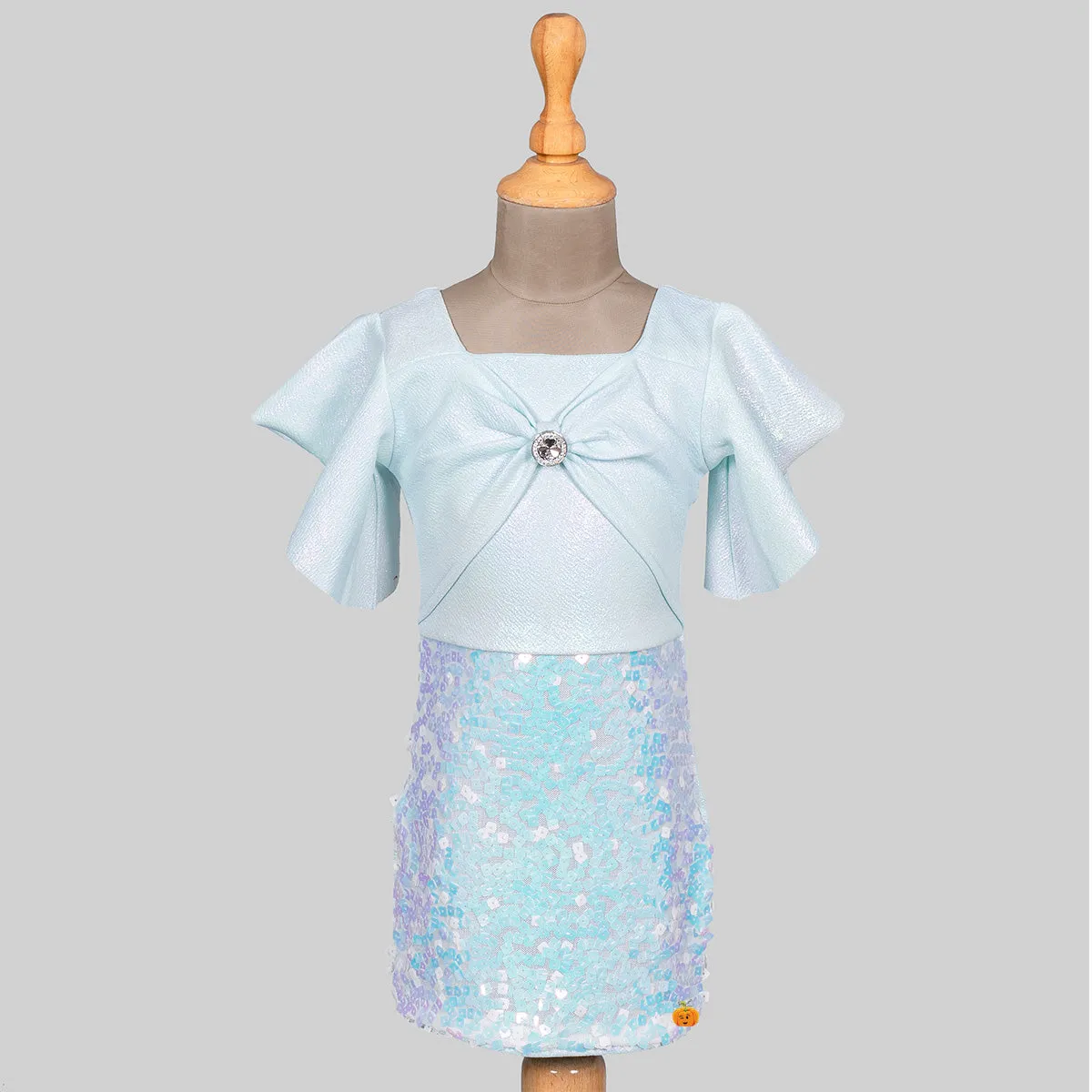 Sea Green & Pink Girls Midi with Bag