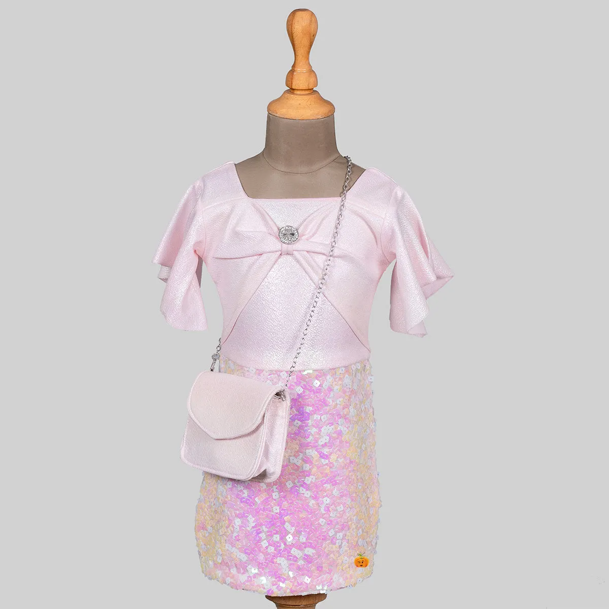 Sea Green & Pink Girls Midi with Bag